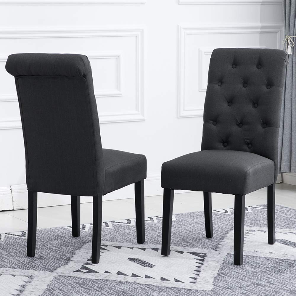 **2 Pack High Back Upholstered Dining Chairs with Wooden Legs - Comfortable Fabric Padded Kitchen & Dining Room Chairs for Home, Restaurant, and Office Use**