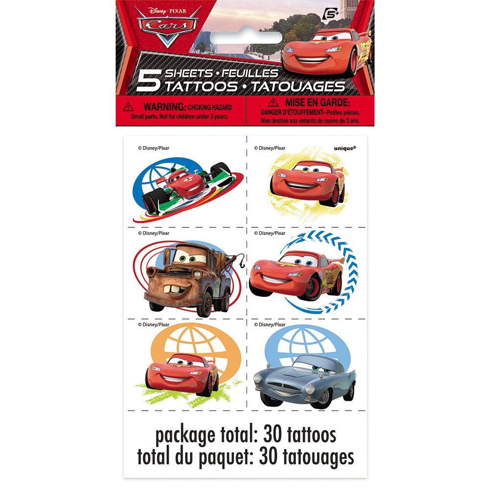 Disney Cars Temporary Tattoos for Kids - 30 Count Waterproof Stickers - Perfect for Birthday Parties, Costume Accessories & Kids Activities