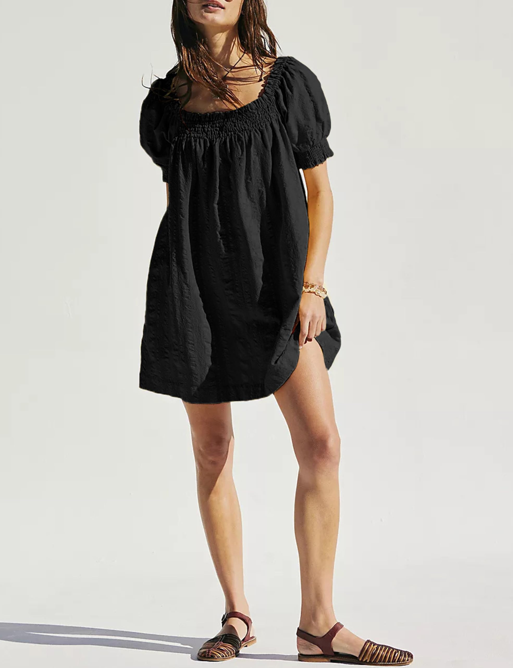 Huaqiao Women's Summer Mini Dress - A-Line Beach Sundress with Pockets | Casual Loose Flowy Dress for Vacation, Pool Party & Outdoor Activities