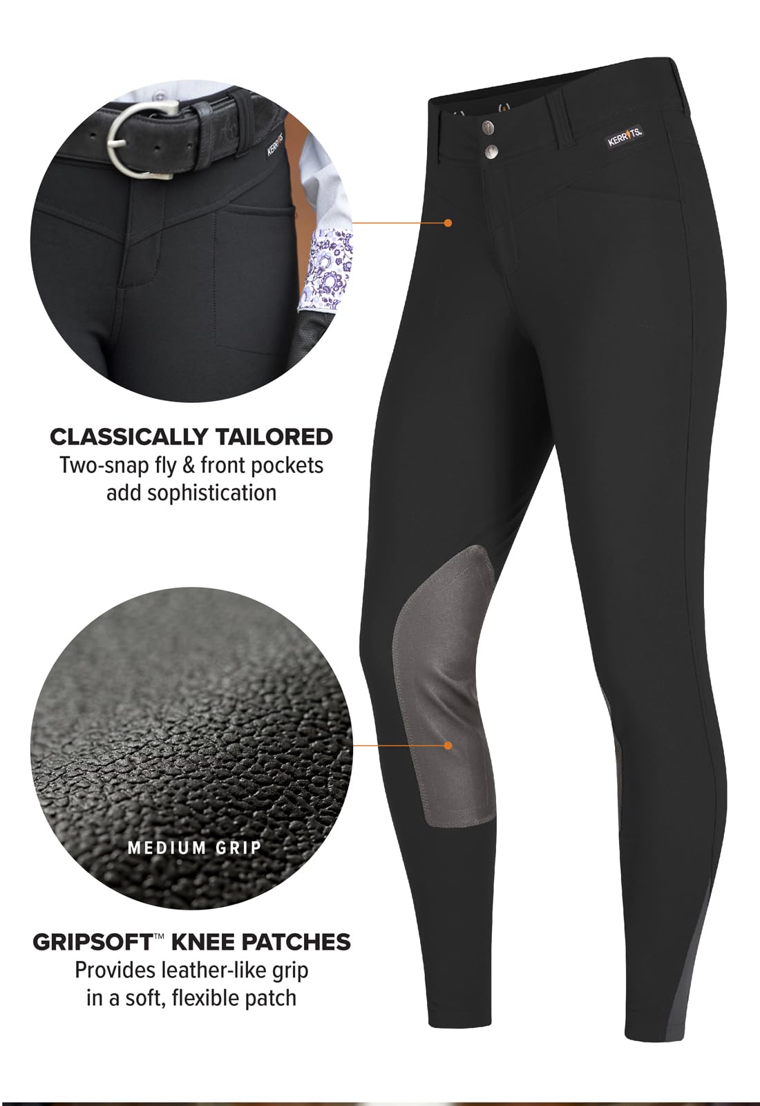 Kerrits Women's Crossover II Knee Patch Riding Breeches - Lightweight Equestrian Pants with Pockets for Horseback Riding, Training & Show Jumping | Durable All-Season Riding Tights for Women Riders