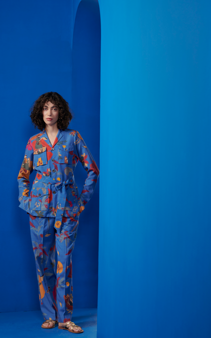 Shikari Jacket - Premium Cotton Silk Blend Checkered Coat in Cobalt Blue | Stylish Outdoor & Casual Wear for Men & Women