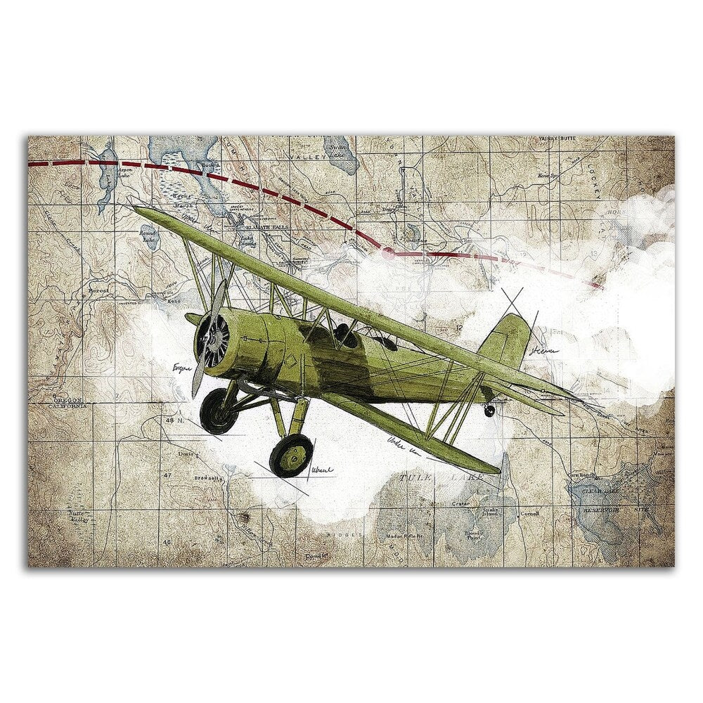 GraphINC Studio Biplane 2 Canvas Wall Art - Premium Framed Ready-to-Hang Aviation Decor for Living Room, Office & Bedroom
