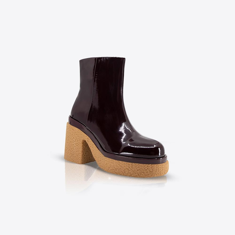 Stylish Women's Patent Leather Ankle Boots in Wine Red - Perfect for Fall Fashion, Office Wear & Casual Outings