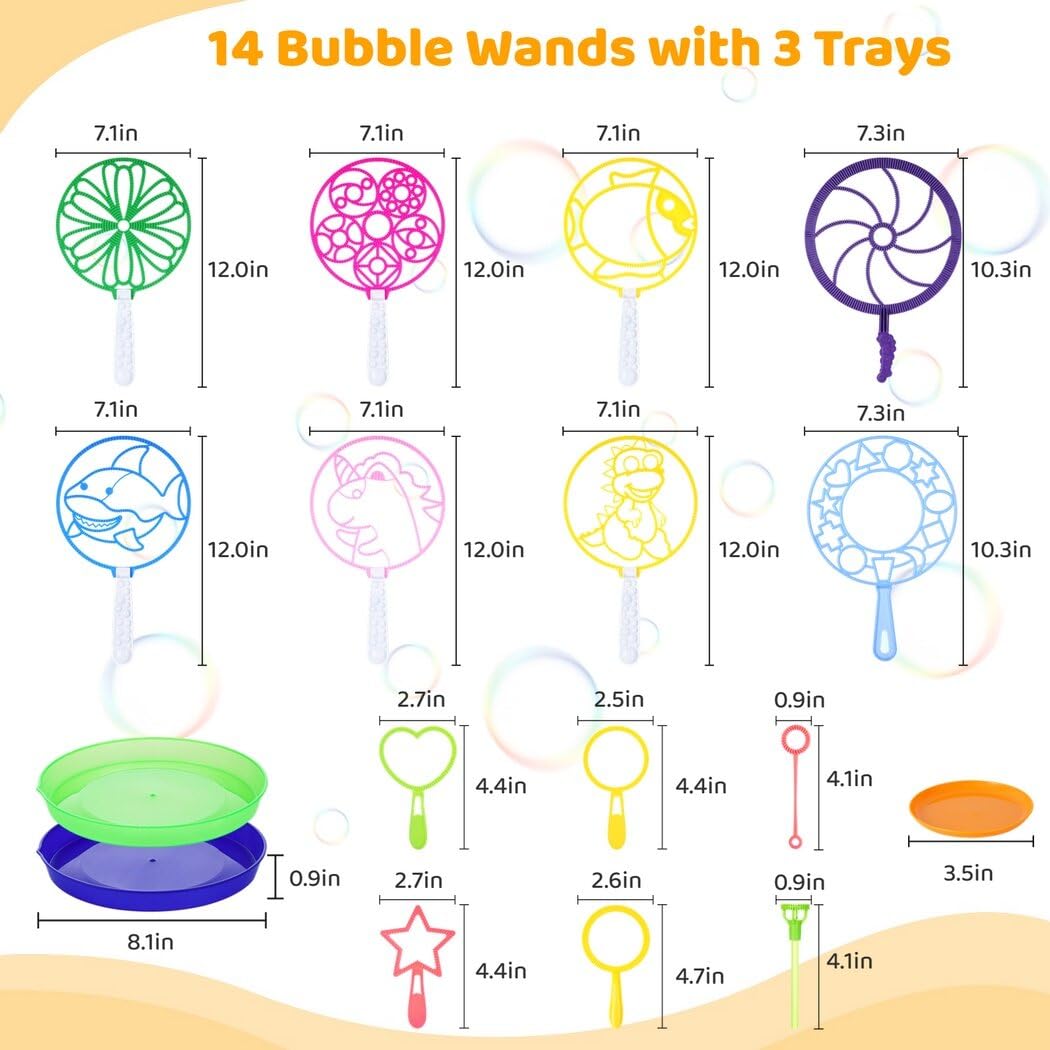 Bangcool Bubble Wands Set - 17 Piece Bubble Making Kit for Kids & Adults with Dinosaur & Shark Wands, Bubble Trays - Perfect for Birthday Parties, Outdoor Play, Summer Activities & Family Fun