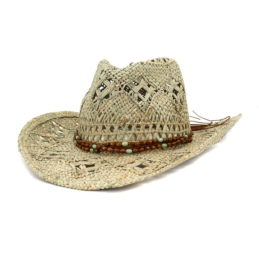 Stylish Unisex Cowboy Hat for Men & Women - Breathable Hand-Woven Natural Straw Western Sun Hat with UV Protection - Perfect for Rodeo, Beach, Outdoor Festivals and Summer Vacations