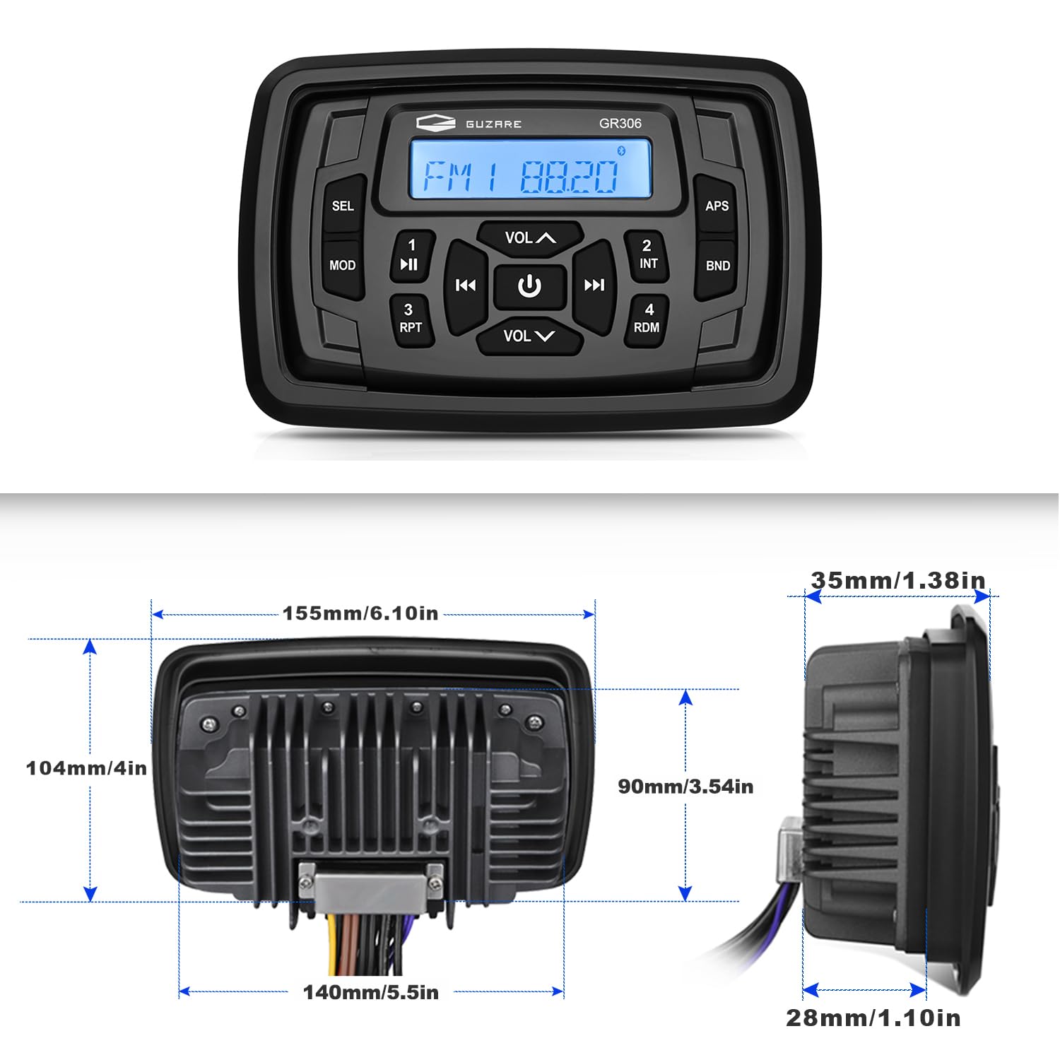 HASDA Waterproof Marine Bluetooth Radio - Digital Audio System Receiver with FM/AM Radio, Boat Speakers & Antenna for Boats, Cars, ATV, UTV, RV | Perfect for Outdoor Adventures, Fishing Trips & Road Trips