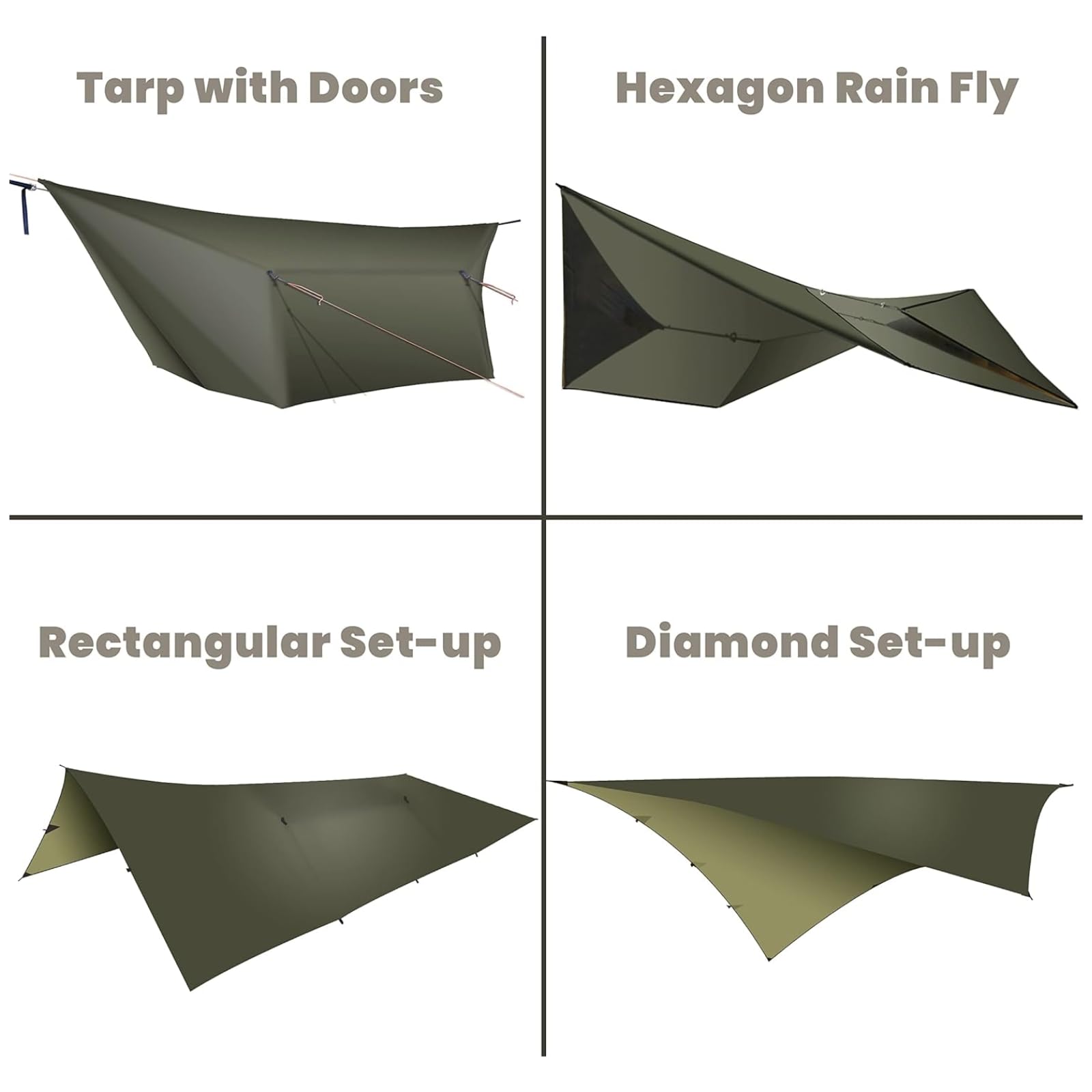 OneWind 12x10 ft Ultralight Silnylon Hammock Rain Fly - Waterproof Camping Tarp with Doors, Easy Setup with Stuff Sack & Tent Stakes (OD Green) - Perfect for Backpacking, Hiking, and Outdoor Shelter