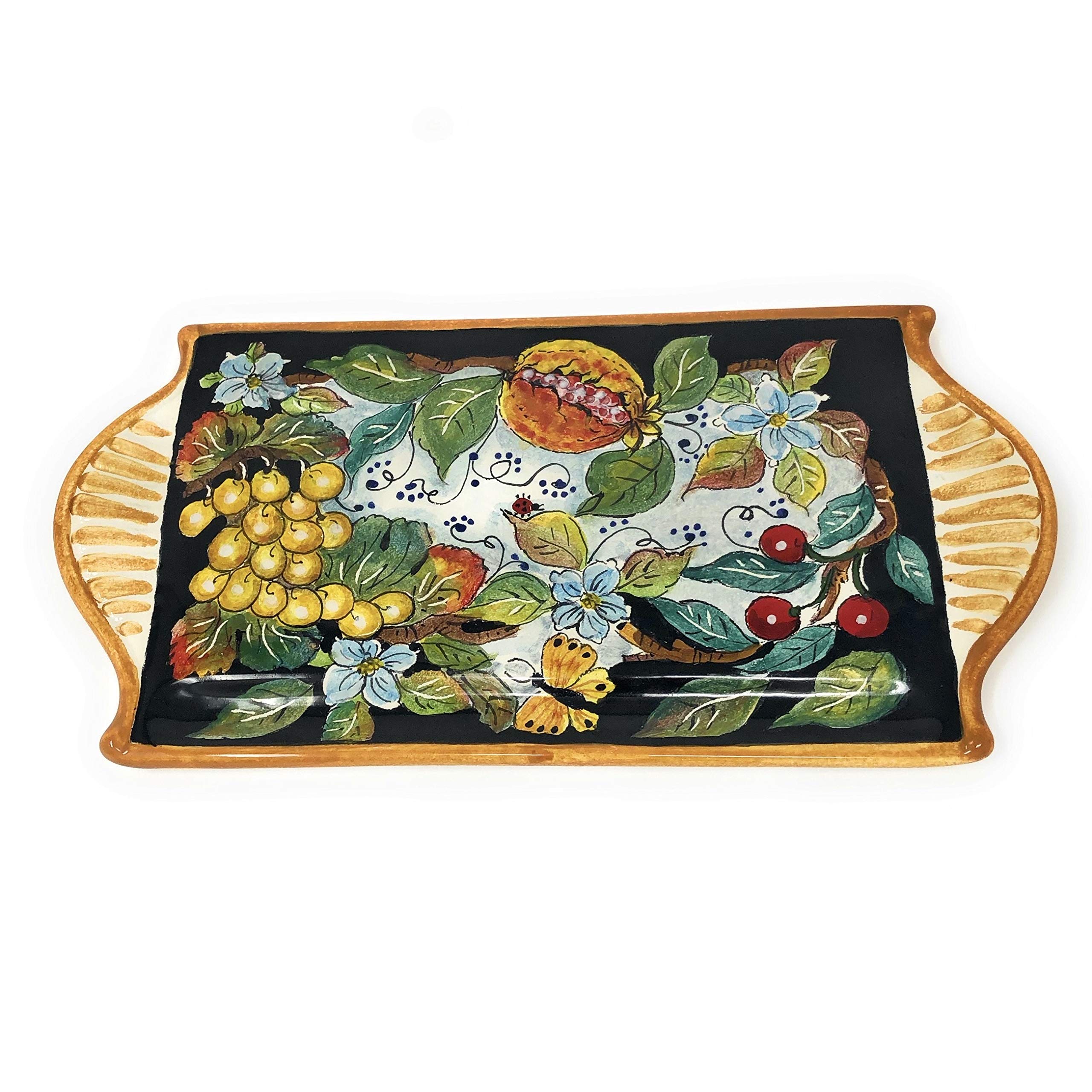 Italian Hand-Painted Ceramic Cheese Tray & Appetizer Plate - Tuscan Artisan Fruit Decorated Pottery Centerpiece | Made in Italy | Perfect for Wine & Cheese Parties, Charcuterie Boards, and Home Decor