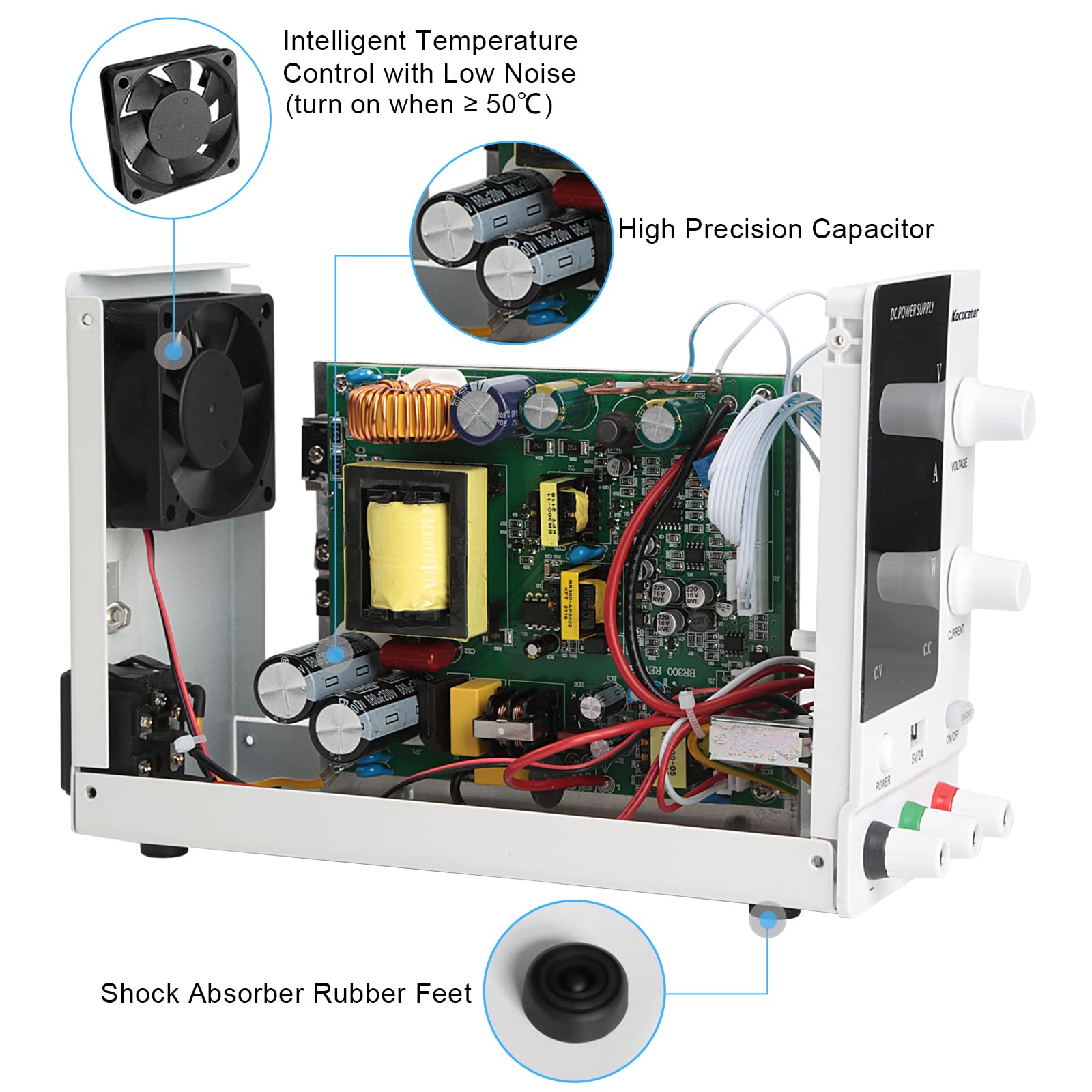 Adjustable DC Power Supply 120V 3A with Output Switch - Variable Regulated Bench Power Supply with 4-Digit LED Display, 5V/2A USB Port & Precision Encoder Knob - Perfect for Electronics Testing, DIY Projects & Lab Equipment Powering