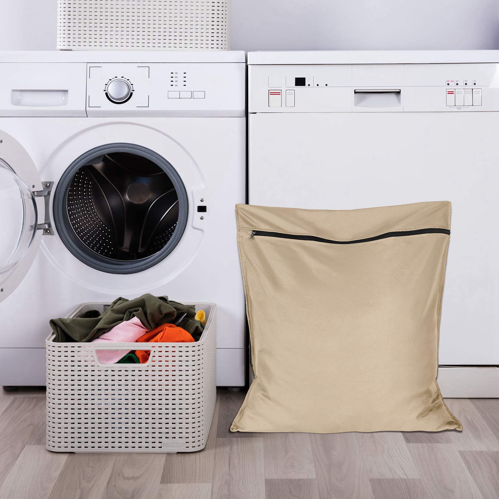 AUXSOUL Large Pet Laundry Bag for Washing Machine - 25.8’’x27.8’’ (65x70cm) Dog Cat Horse Hair Remover - Prevents Clogging, Beige | Perfect for Pet Bedding, Blankets & Clothes | Machine Wash Safe