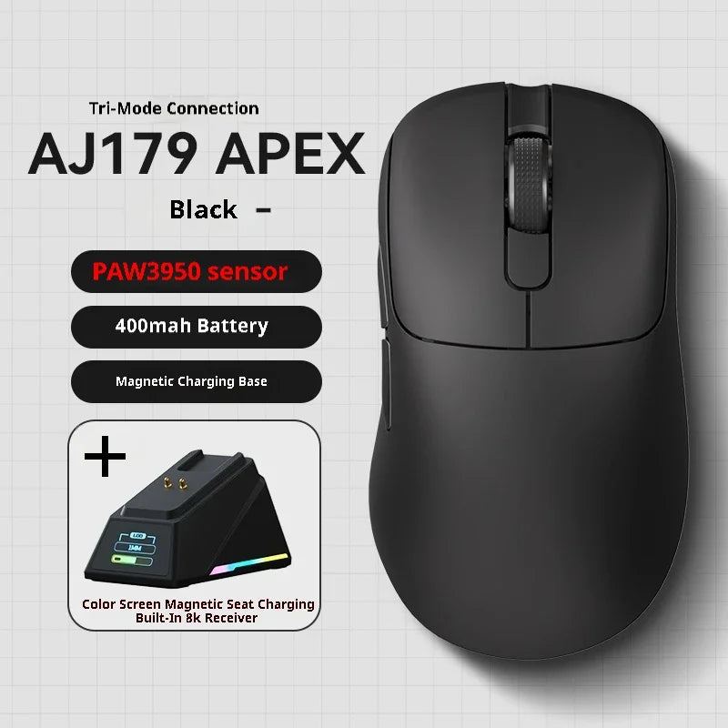 Ajazz AJ179 APEX 8K Wireless Gaming Mouse with Charging Dock - Ultra-Lightweight Ergonomic Design, RGB Lighting for PC & Laptop Gamers - Perfect for FPS, MOBA & Esports Gaming