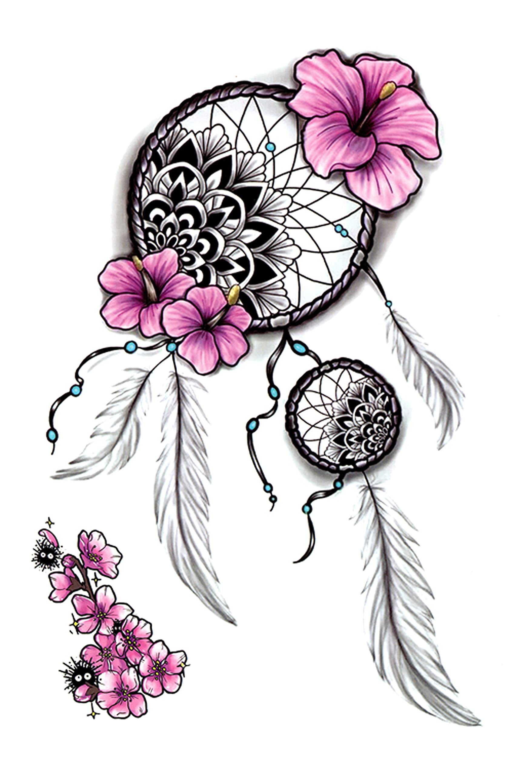 Waterproof Temporary Tattoo Stickers for Men & Women - 3D Realistic Flowers, Butterflies, Stars, Angels, Wolves & Armband Designs (21x15cm) | Perfect for Parties, Halloween, Cosplay & Body Art | HB-446X