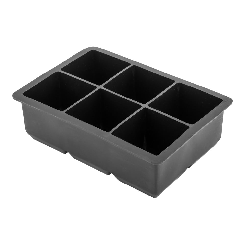 Premium Black Silicone Ice Cube Tray - 2 Large Cubes & 6 Compartments - BPA-Free Flexible Mold for Cocktails, Whiskey & Cold Drinks - Perfect for Home Bars, Parties & Entertaining