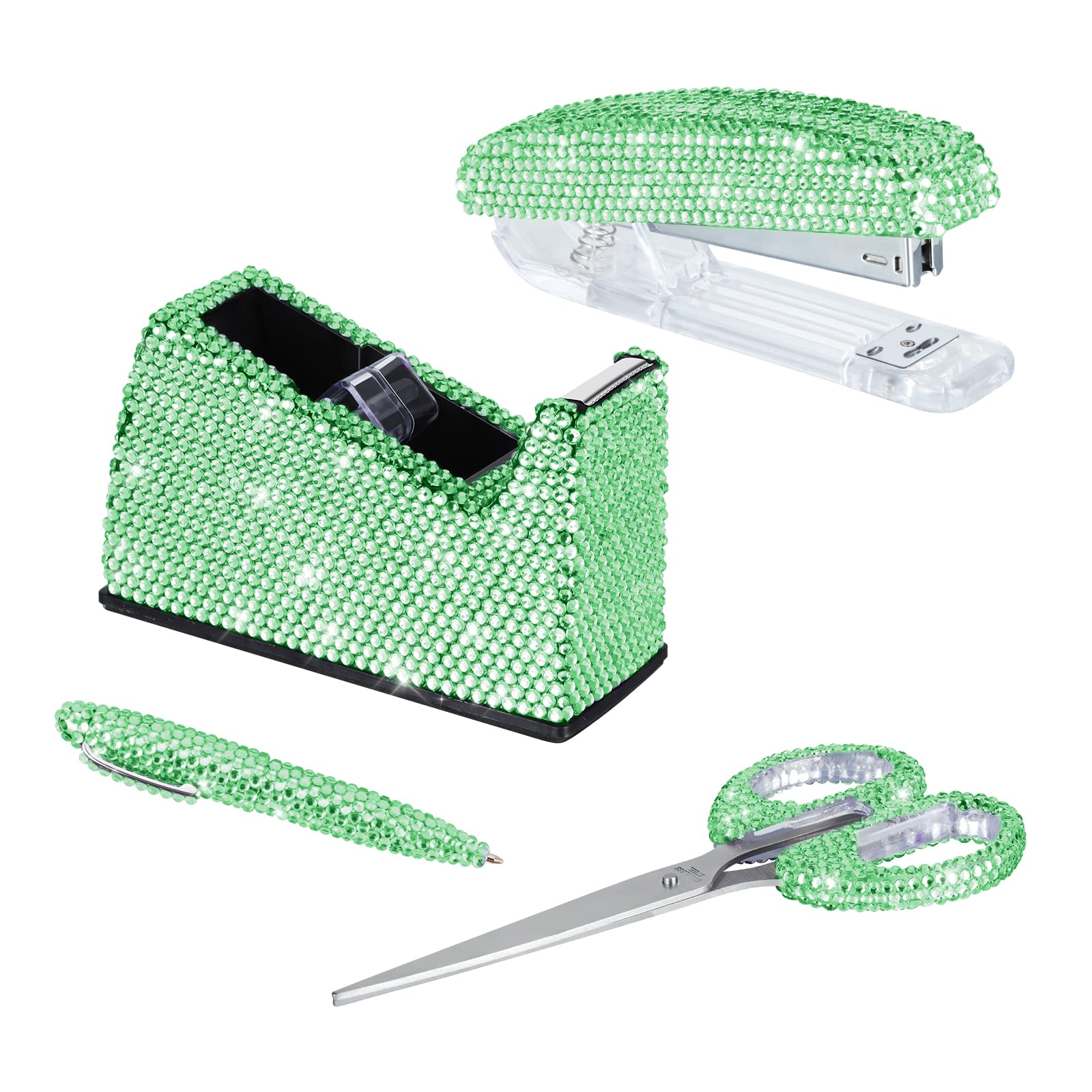 Premium 4-Piece Office Stationery Set - Stapler, Tape Dispenser, Ballpoint Pens & Scissors - Green Desk Accessories Kit for Home Office & Workspace Organization | Perfect for Office Supplies, School Essentials & Gift Ideas