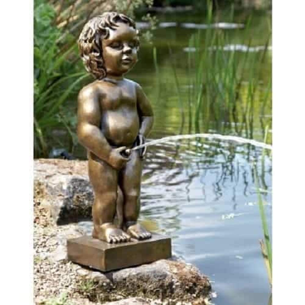 24 Inch Tall Belgium Boy Manneken Pis Pond Statue - Gold Polyresin Spitter Fountain for Water Gardens & Outdoor Decor | Perfect for Backyard Ponds, Patio Water Features & Landscape Sculptures