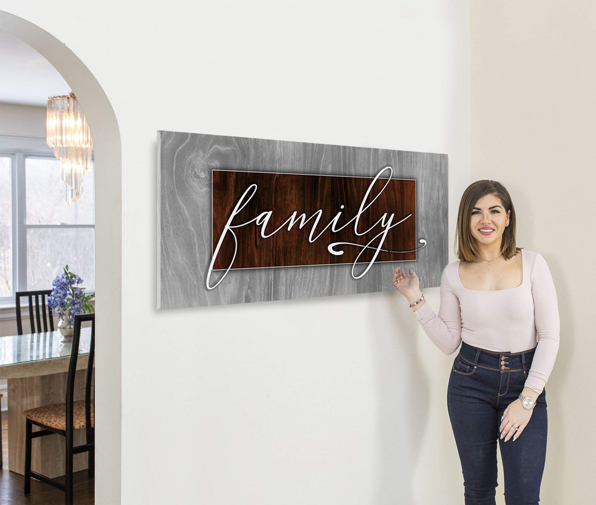 Farmhouse Family Sign - Rustic Wooden Wall Decor for Living Room, 60x27 Inch Brown Hanging Plaque | Perfect for Home Entryway, Dining Room & Cozy Farmhouse Style Interior Design