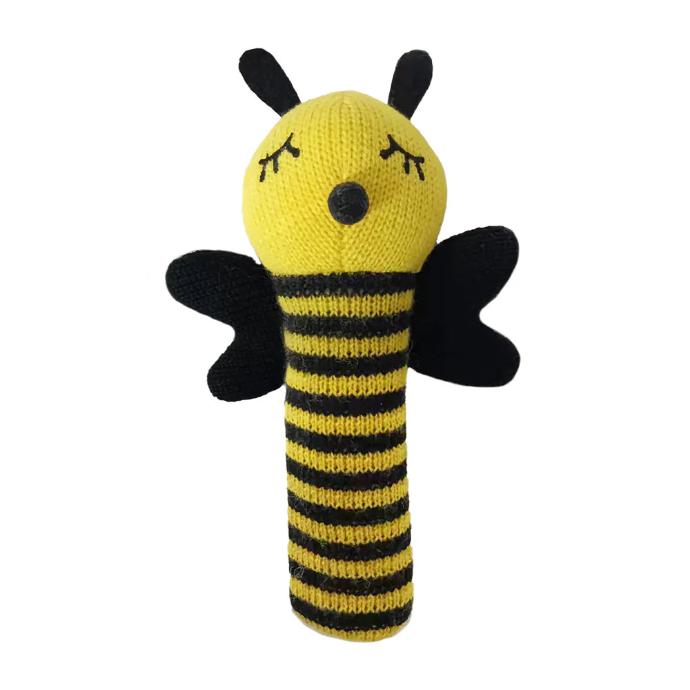 Annabel Trends Hand Rattle Knit Bumble Bee Toy - Soft Baby Sensory Toy for Newborns & Infants - Perfect for Early Learning, Teething Relief & Playtime Fun