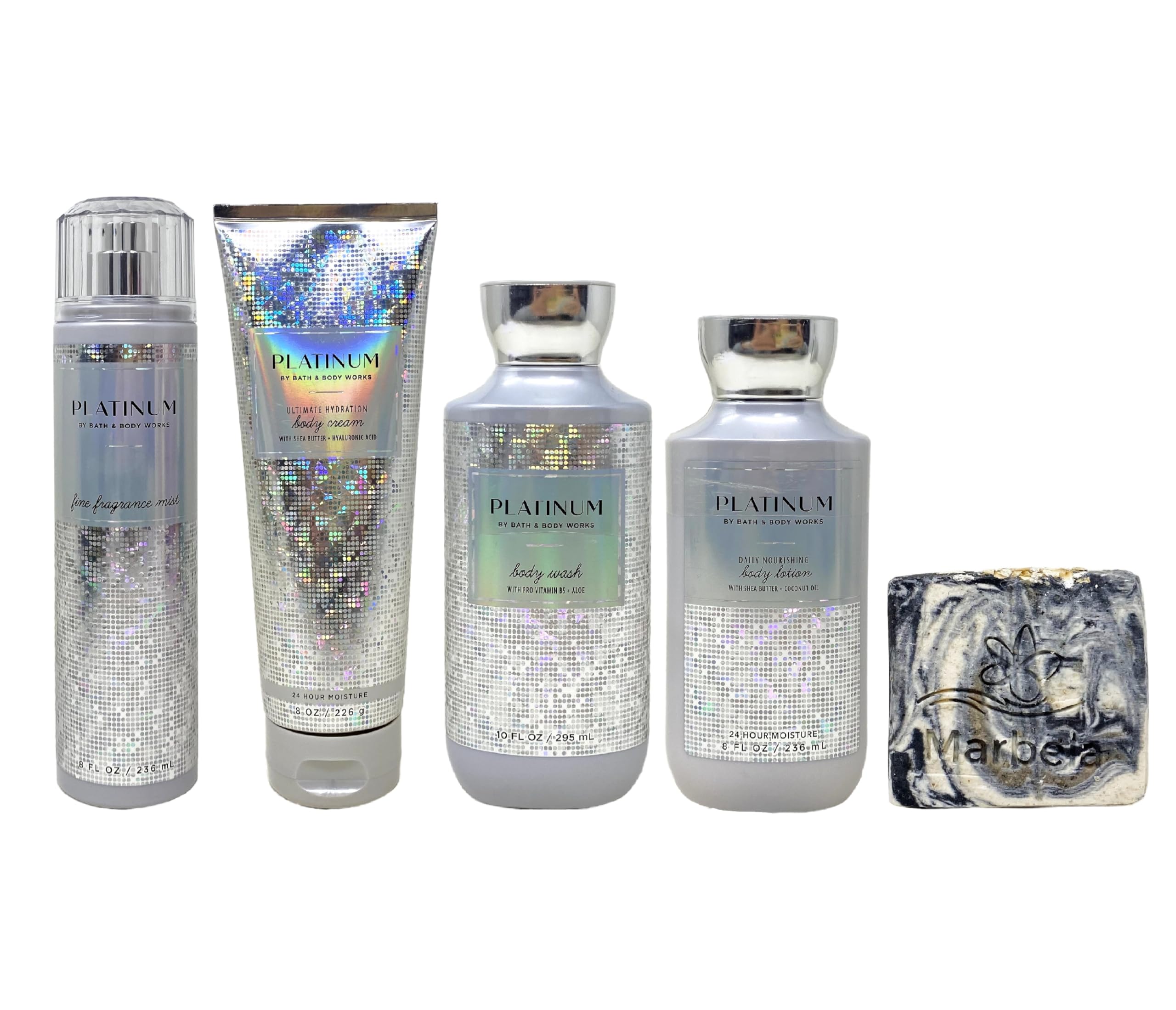Bath & Body Works Platinum Deluxe Gift Set - Fragrance Mist, Body Cream, Body Wash & Lotion with Charcoal Scrub Bar Soap - Full Size Luxury Skincare Set for Women - Perfect for Gifts, Self-Care & Spa Days
