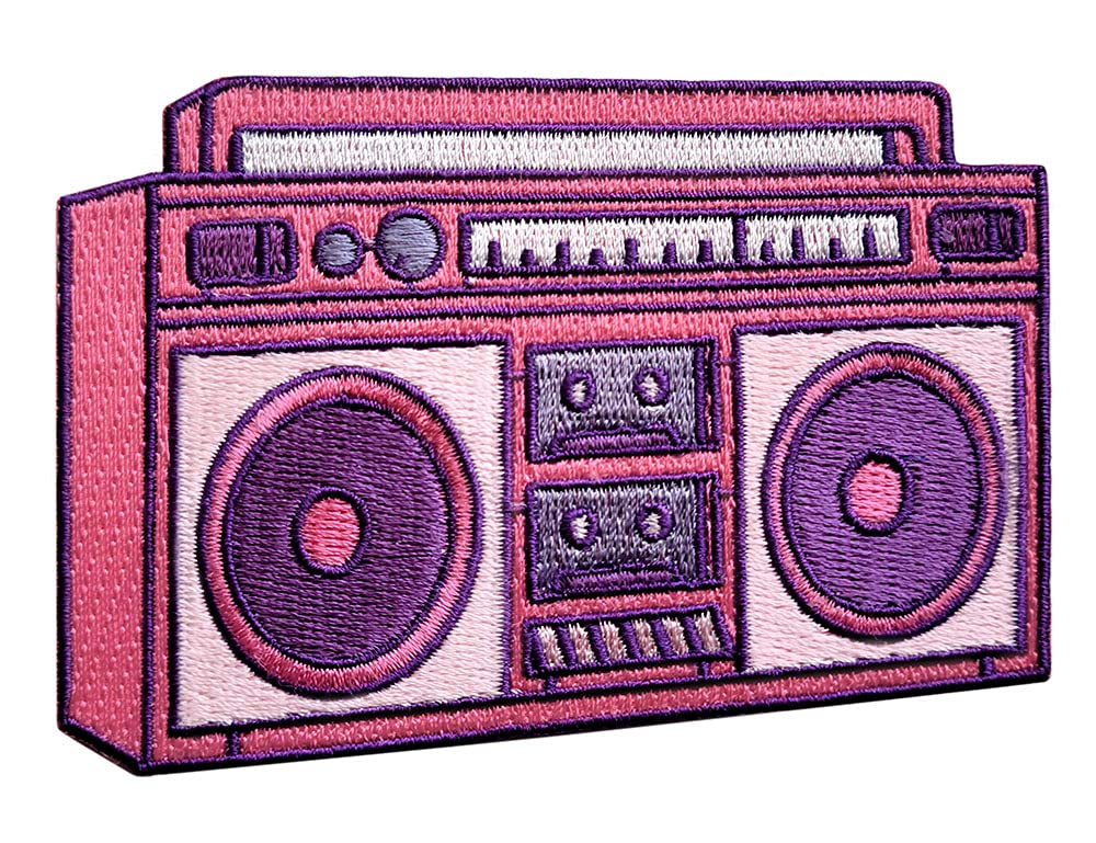 Vintage Retro Boombox Iron-On Embroidered Patch - Punk Rock Style DIY Clothing Accessory for Jackets, Jeans, Backpacks & Hats - Perfect for Music Lovers & Festival Outfits