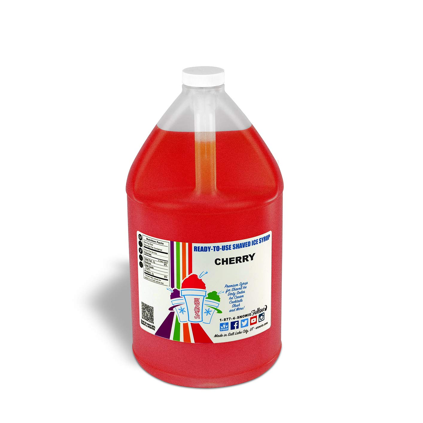 SNOWIE Cherry Flavor Shaved Ice Syrup - Ready to Use Snow Cone Syrup, 1 Gallon - Perfect for Summer Parties, Carnivals & Frozen Treats at Home