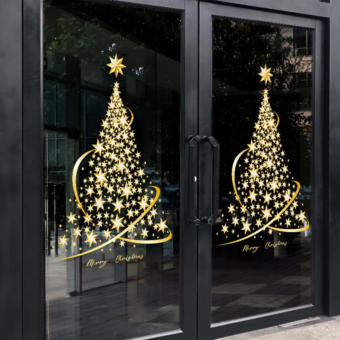 Golden Christmas Tree Window Clings Stickers - Large DIY Static Decals for Glass, Wall, Door & Showcase Decor (1 Pack) - Perfect for Holiday Home, Office & Retail Display Decorations