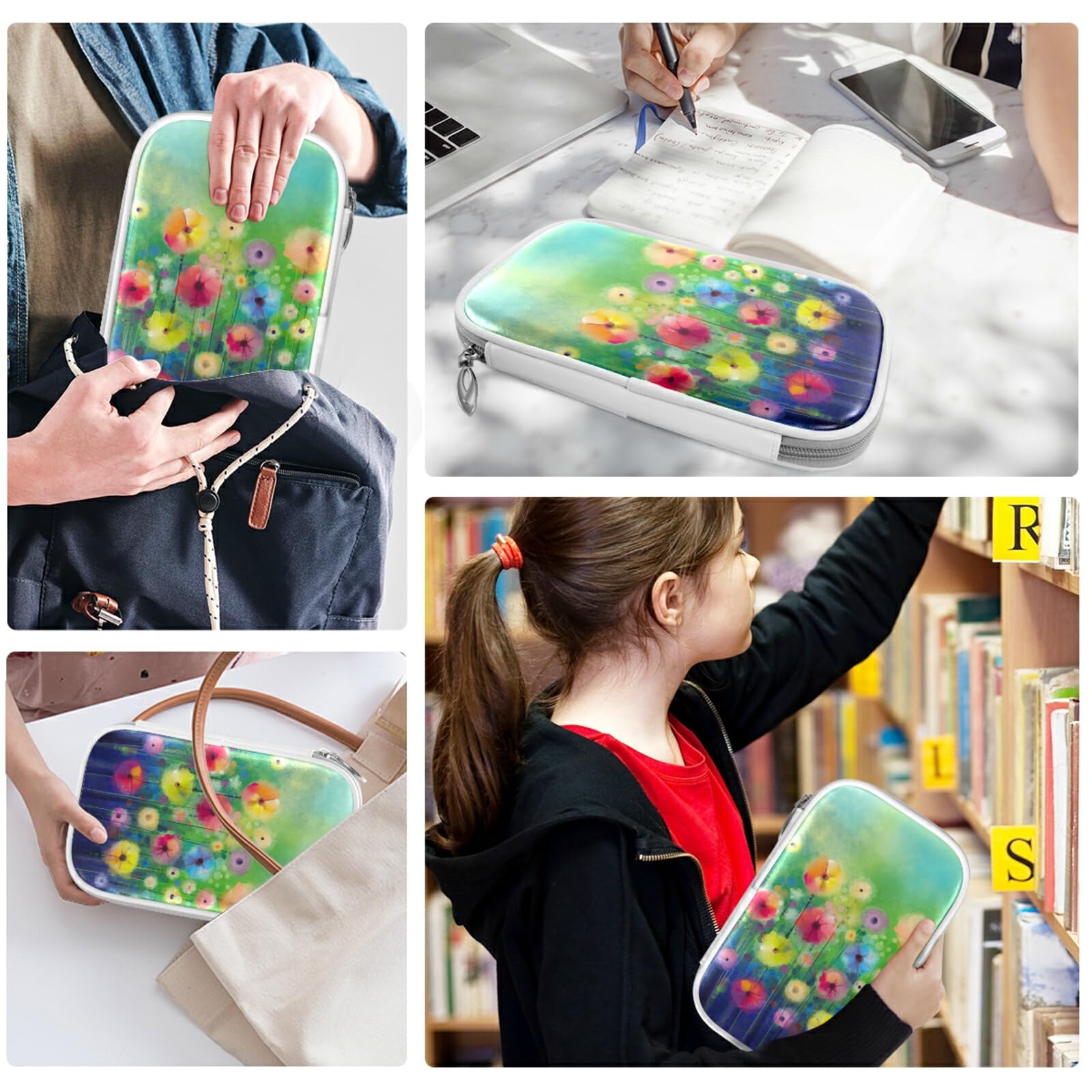 Abstract Floral Pencil Case - Watercolor Zipper Pouch for School & Office Supplies