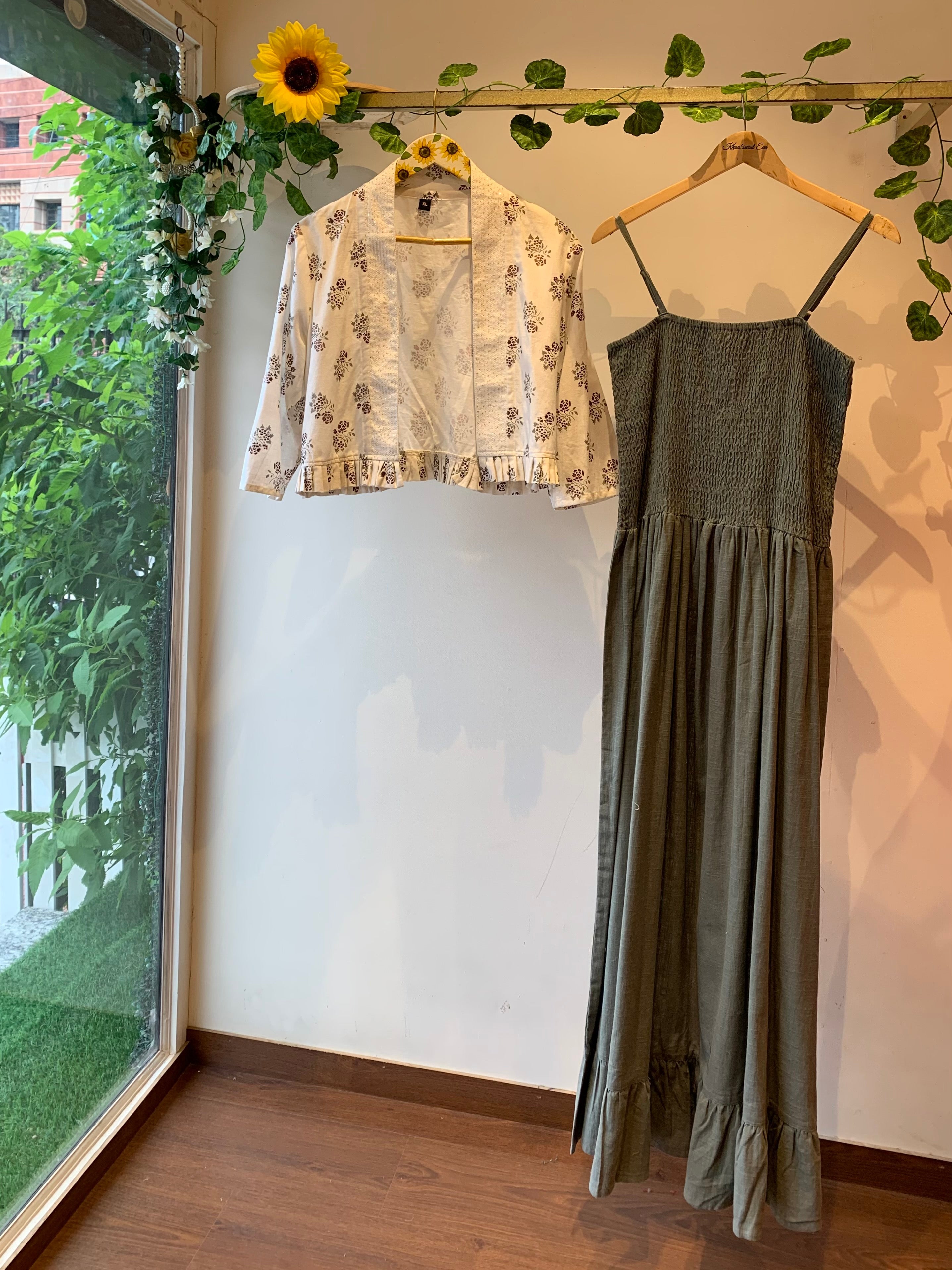 Elegant Grey and White Maxi Dress with Embroidered Jacket - Perfect for Weddings, Parties & Special Occasions