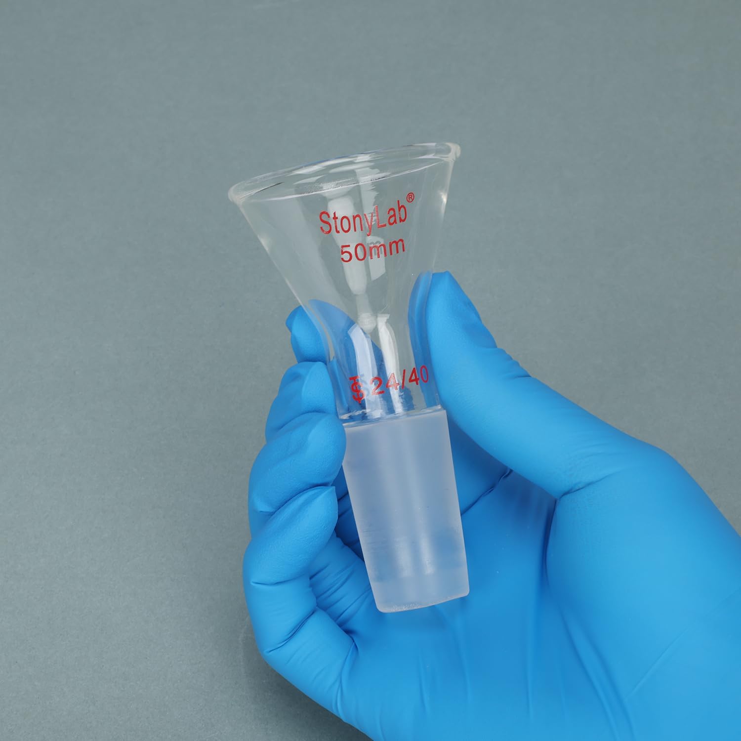 StonyLab Glass Short Stem Powder Funnel - 50mm Top Diameter with 24/40 Inner Joint - Premium Lab Glassware for Chemistry Experiments, Powder Transfer & Essential Oil Filling