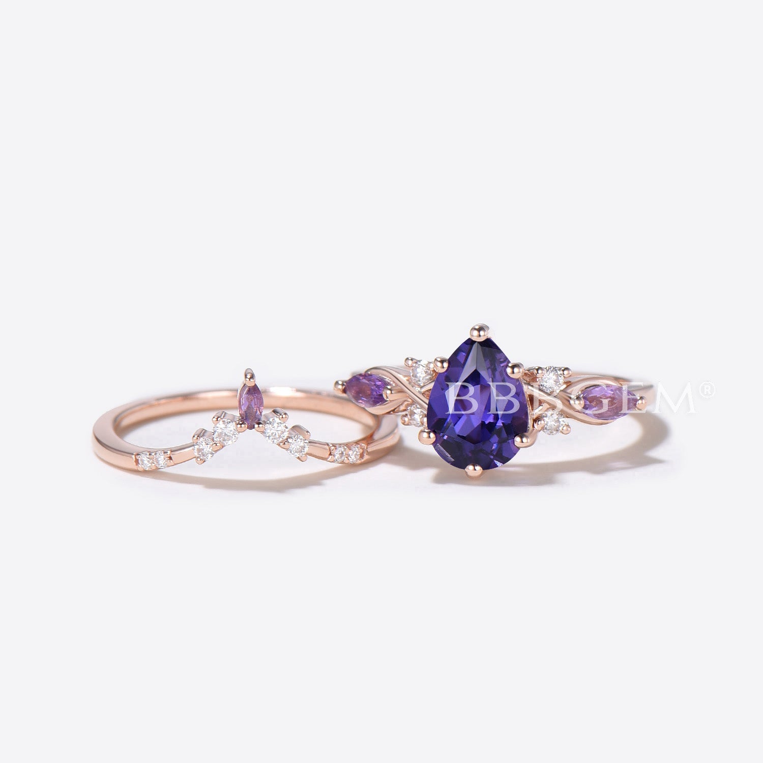 Exquisite Pear Shaped Purple Sapphire Engagement Ring with Elegant Twist Shank - Perfect for Proposals, Anniversaries & Romantic Occasions