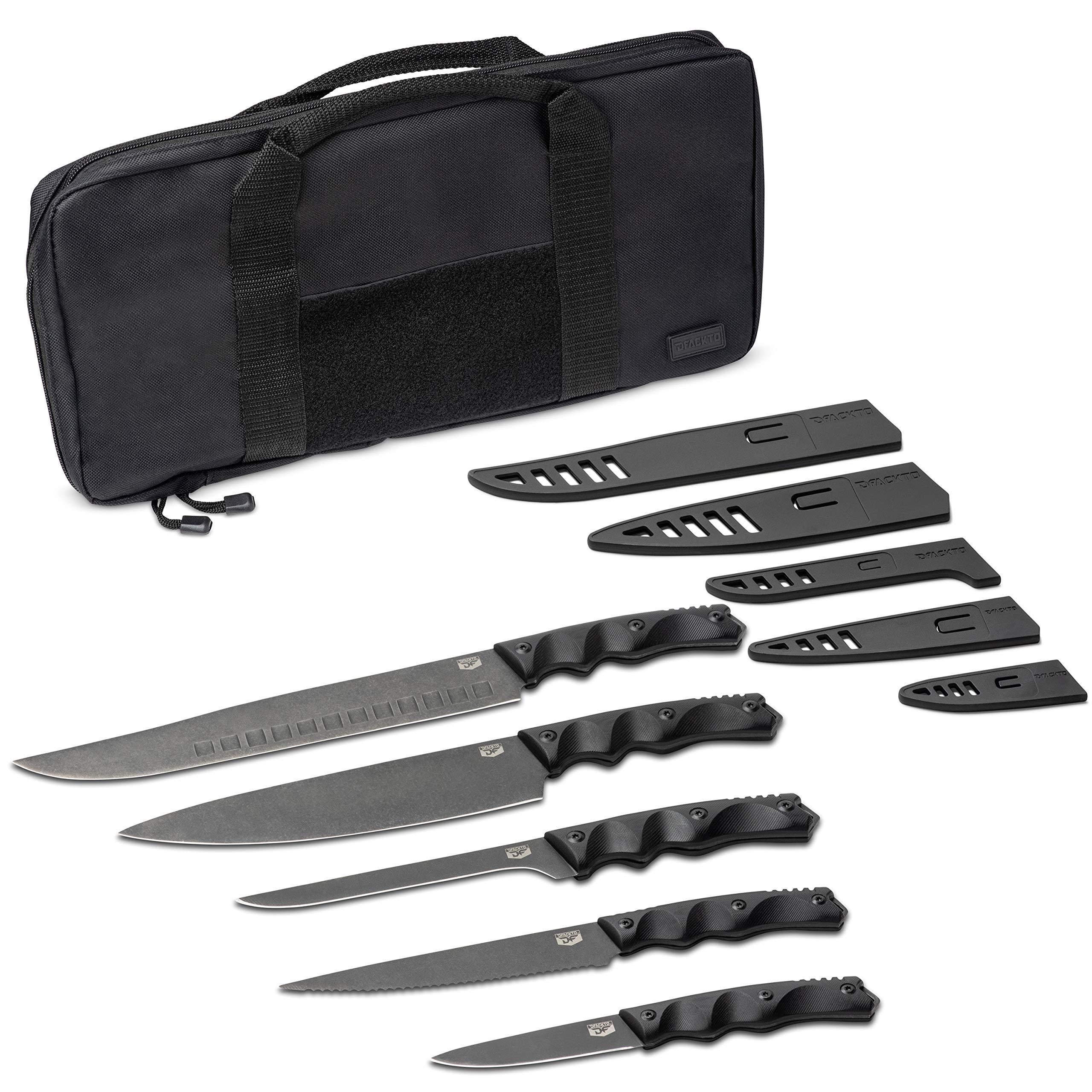 Premium Tactical Chef Knife Set - High Carbon Stainless Steel with G10 Handle & Sheath - Stonewashed Black Outdoor Cooking Knives for Camping, BBQ, Travel & Survival Kit - Professional Kitchen & Tactical Knife Set for Chefs & Adventurers