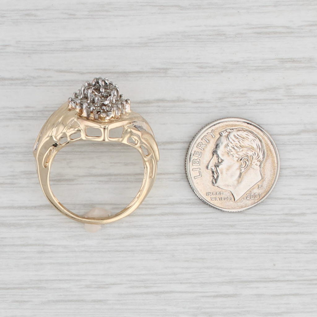 0.40ctw Diamond Cluster Ring in 10k Yellow Gold - Size 7.5 Scalloped Bypass Design for Women | Elegant Wedding, Engagement, Anniversary Gift Jewelry