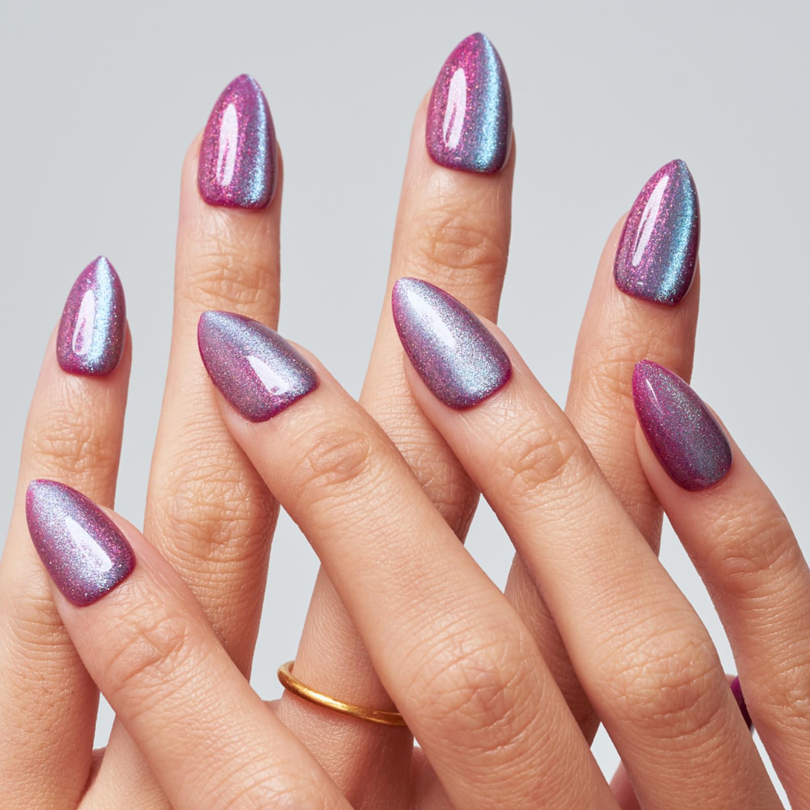 GLAMERMAID Short Almond Press on Nails - 24Pcs Dark Purple Gel Fake Nails with Glossy UV Finish | Handmade Reusable Acrylic Nails for Women | Perfect for Parties, Weddings & Everyday Manicures