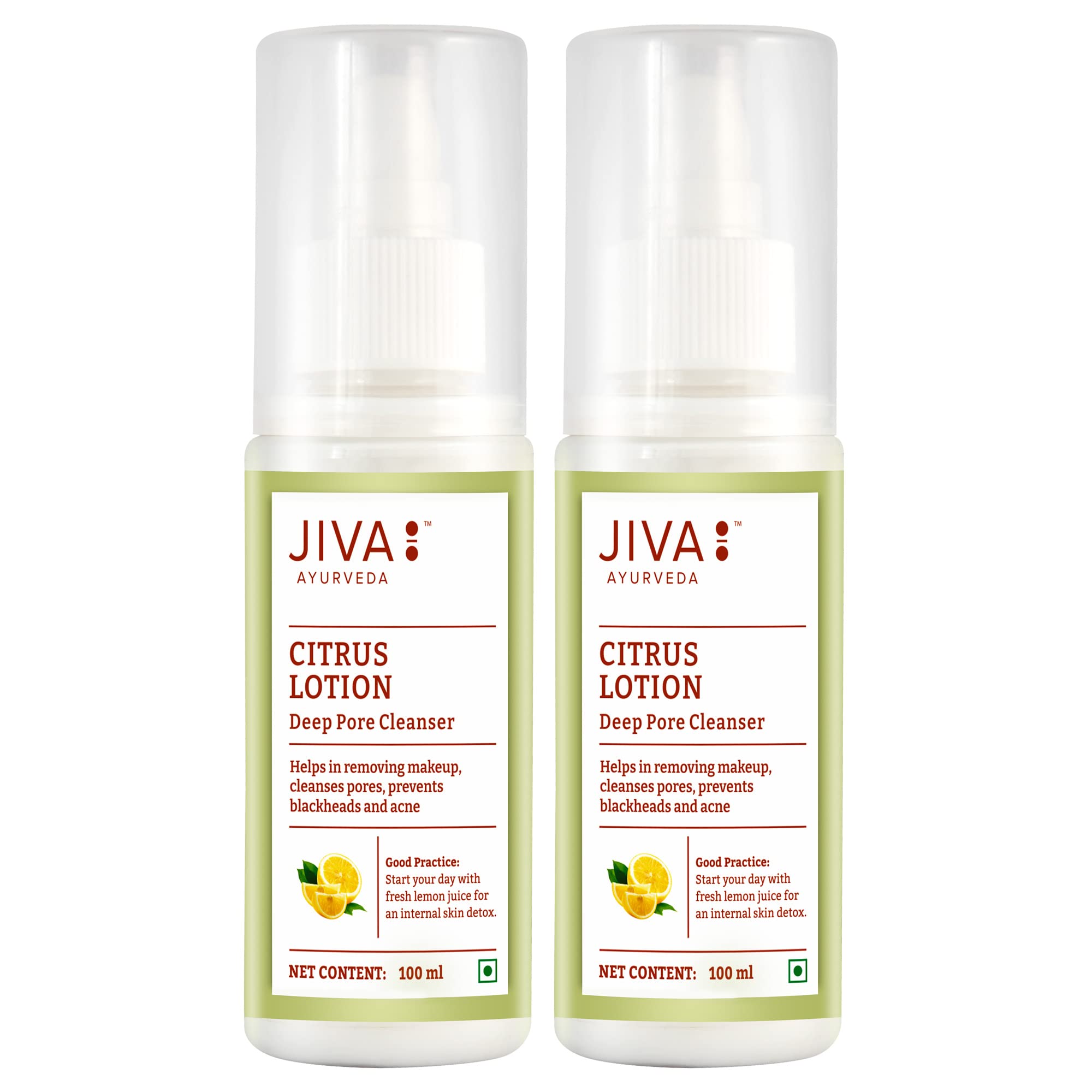 Jiva Citrus Lotion 100ml (Pack of 2) | 100% Pure Natural Face Cleanser | Gentle Makeup Remover & Deep Pore Cleanser for Blackheads, Oil & Dirt | Hydrating Facial Toner to Balance Skin pH & Boost Radiance | Perfect for Daily Skincare Routine & Post-Makeup Cleansing
