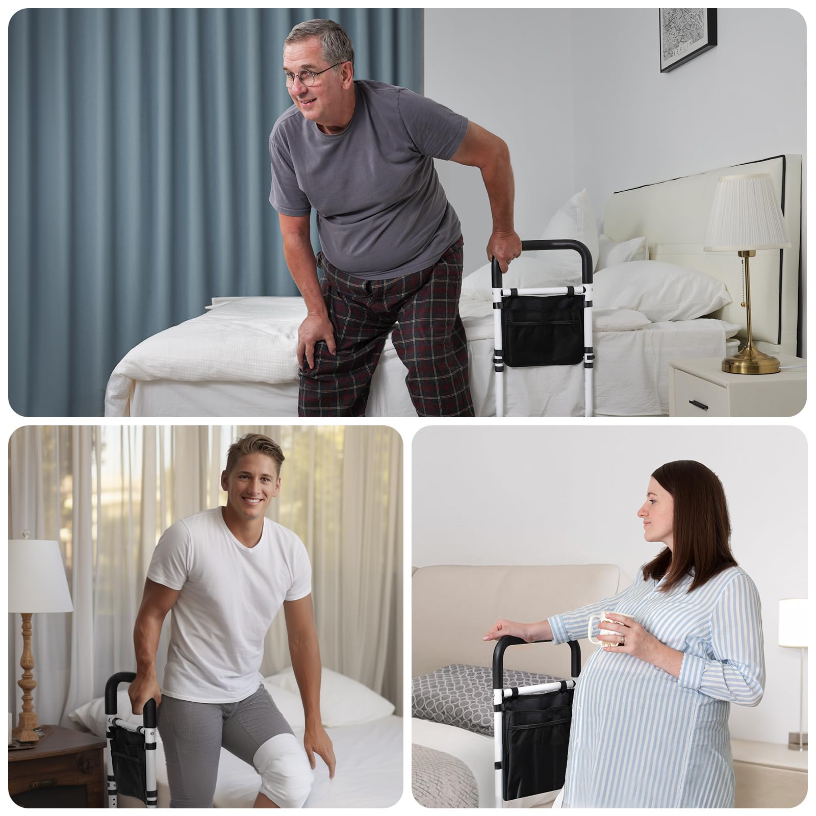AUVON Adjustable Bed Rails for Elderly Adults - Heavy Duty Safety Bed Assist Rail with Double Crossbeam & Storage Pocket - High Support Bed Guard for Seniors to Get In/Out of Bed Safely - Ideal for Home Care, Hospital Use & Mobility Assistance