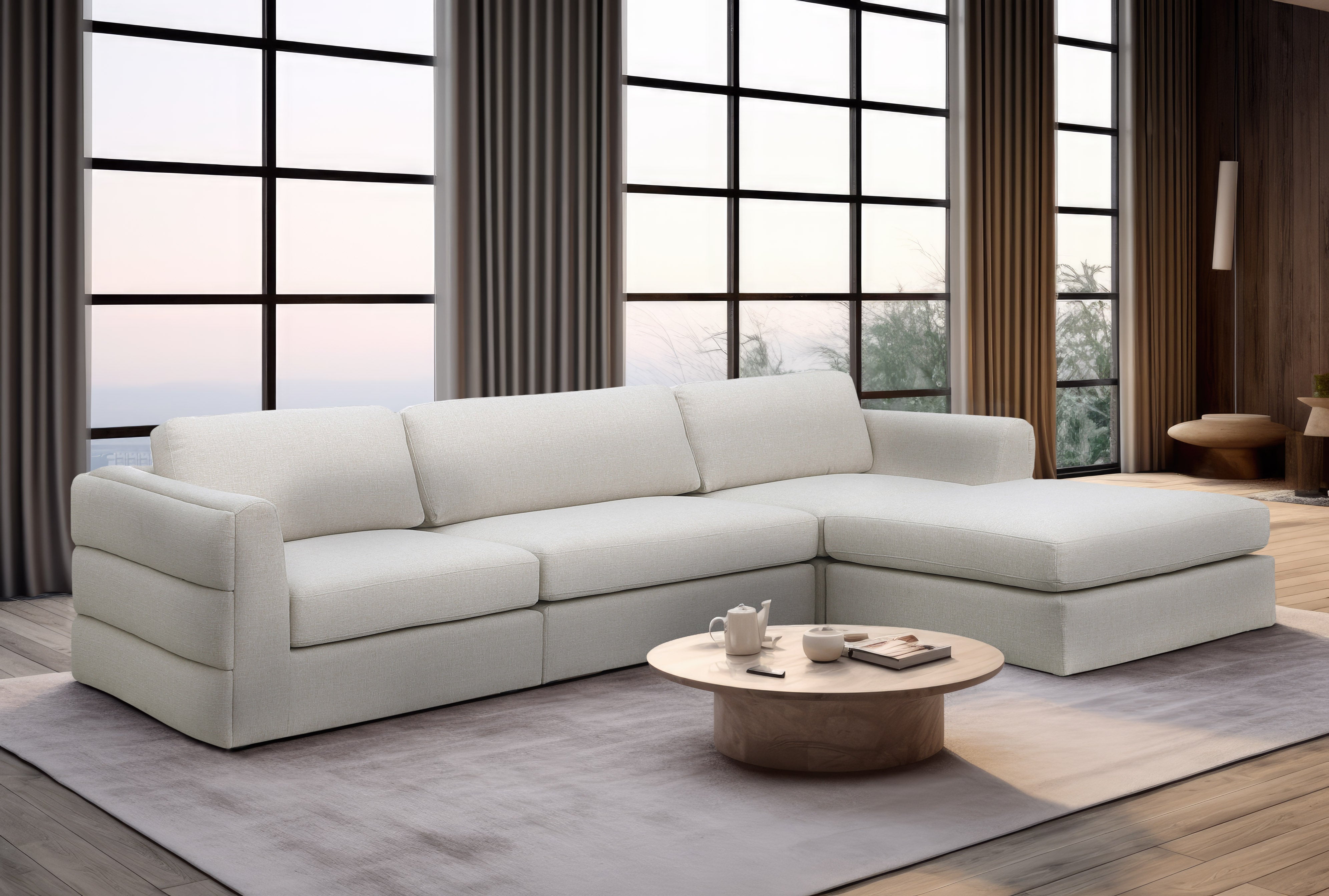 Beckham Durable Linen Textured Fabric Modular Sectional Sofa - Comfortable Modern Living Room Furniture for Home & Office Use
