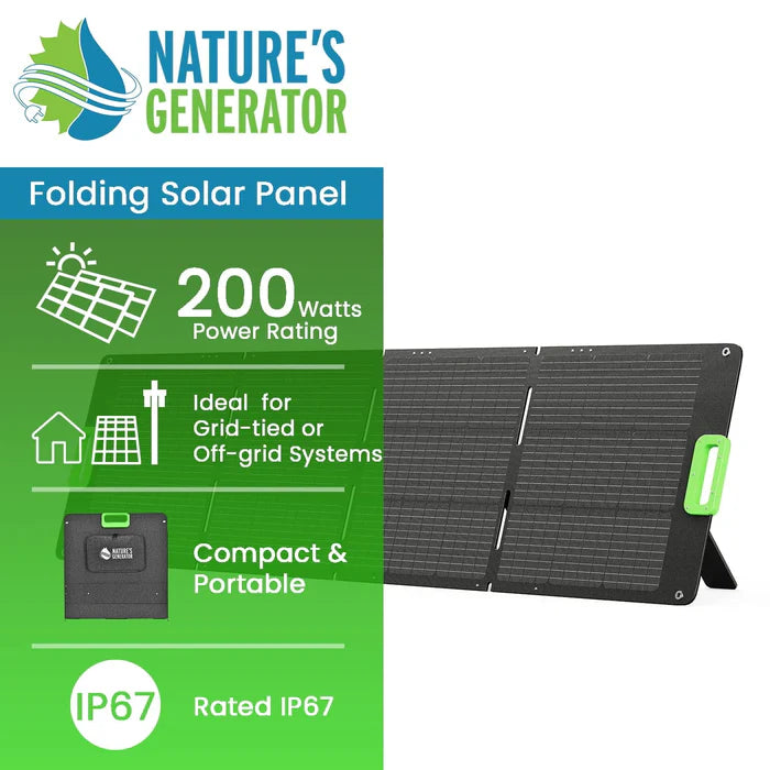 200W Portable Folding Solar Panel Kit - Nature's Generator Compatible - Perfect for Camping, RV Trips & Emergency Power Backup