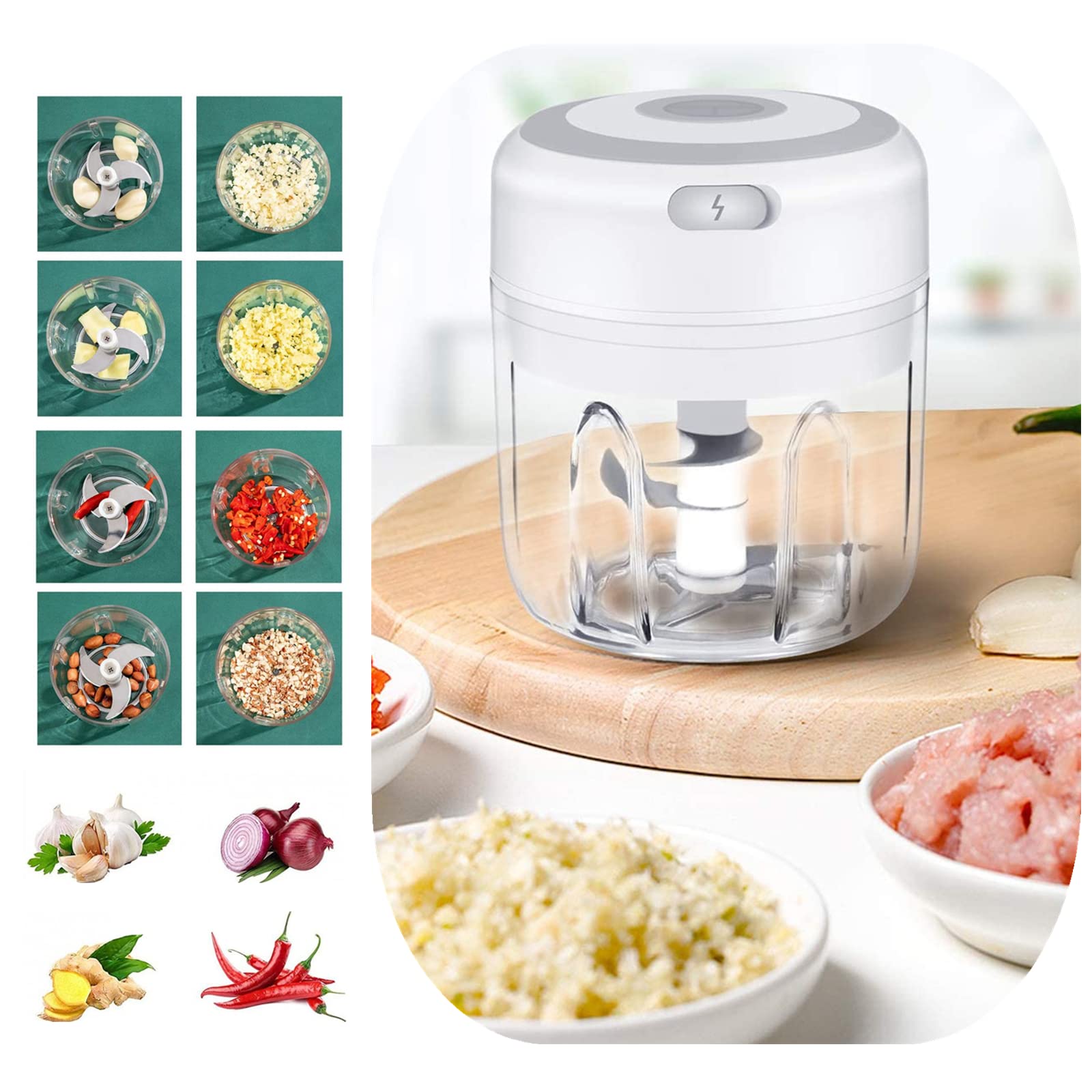Rechargeable Electric Mini Food Chopper - Portable Small Food Processor for Garlic, Onion, Herbs, Vegetables, Ginger & Fruits - Perfect for Pureeing, Chopping & Blending in Kitchen, Dining & Bar - Ideal for Meal Prep, Baby Food & Cocktail Making