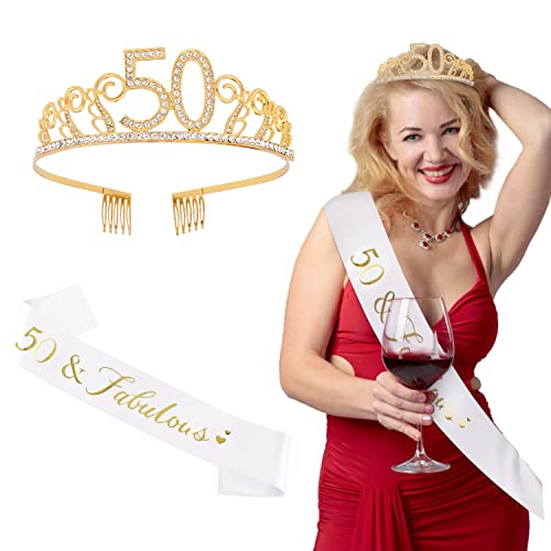 50th Birthday Gold Crown for Women - Elegant 50th Birthday Gift & Party Decoration - Perfect for Milestone Celebrations, Themed Parties & Photo Shoots