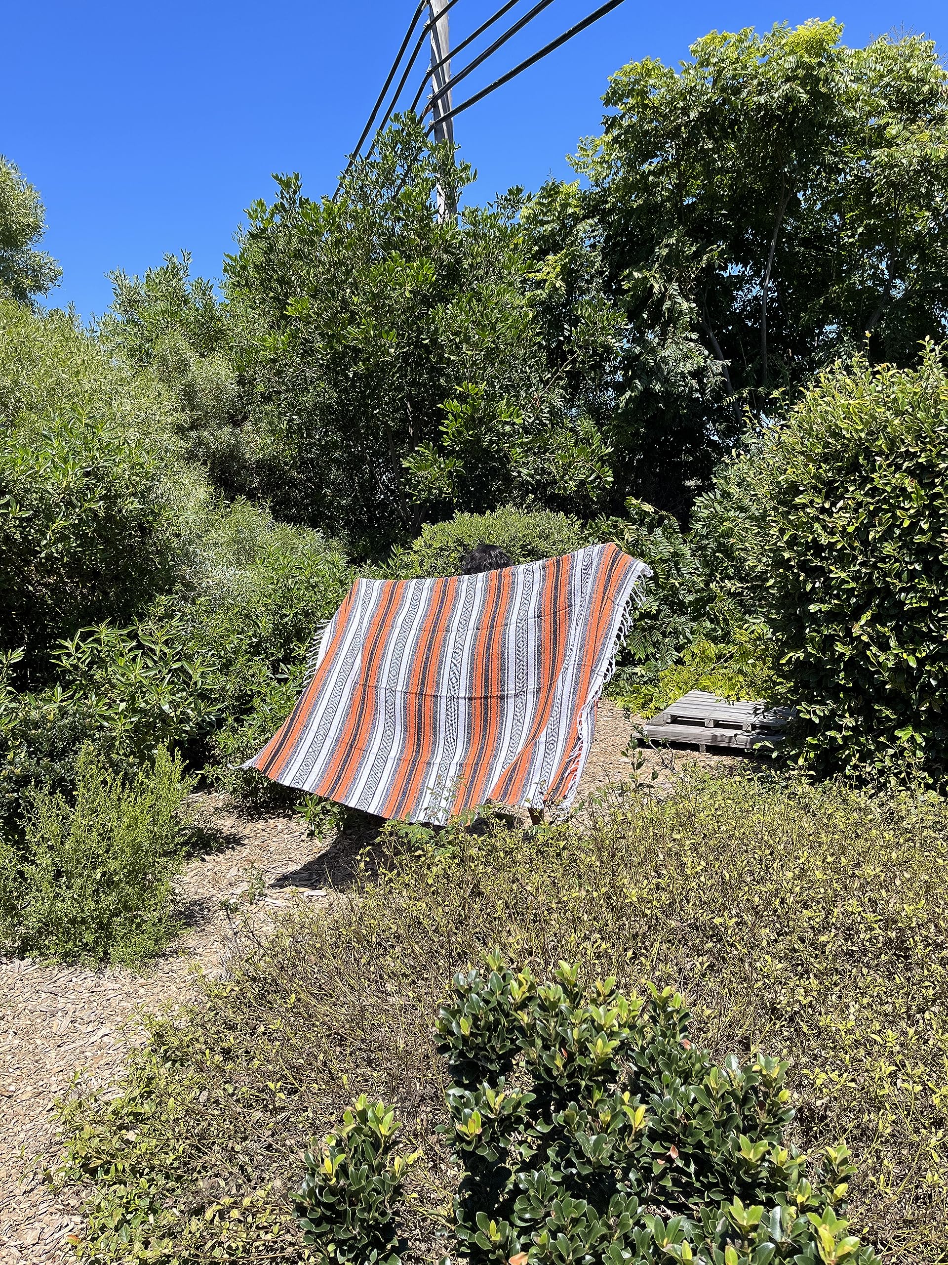 Authentic Mexican Serape Falsa Blanket - Handwoven Orange Cotton Throw - Perfect for Beach, Picnic, and Home Decor