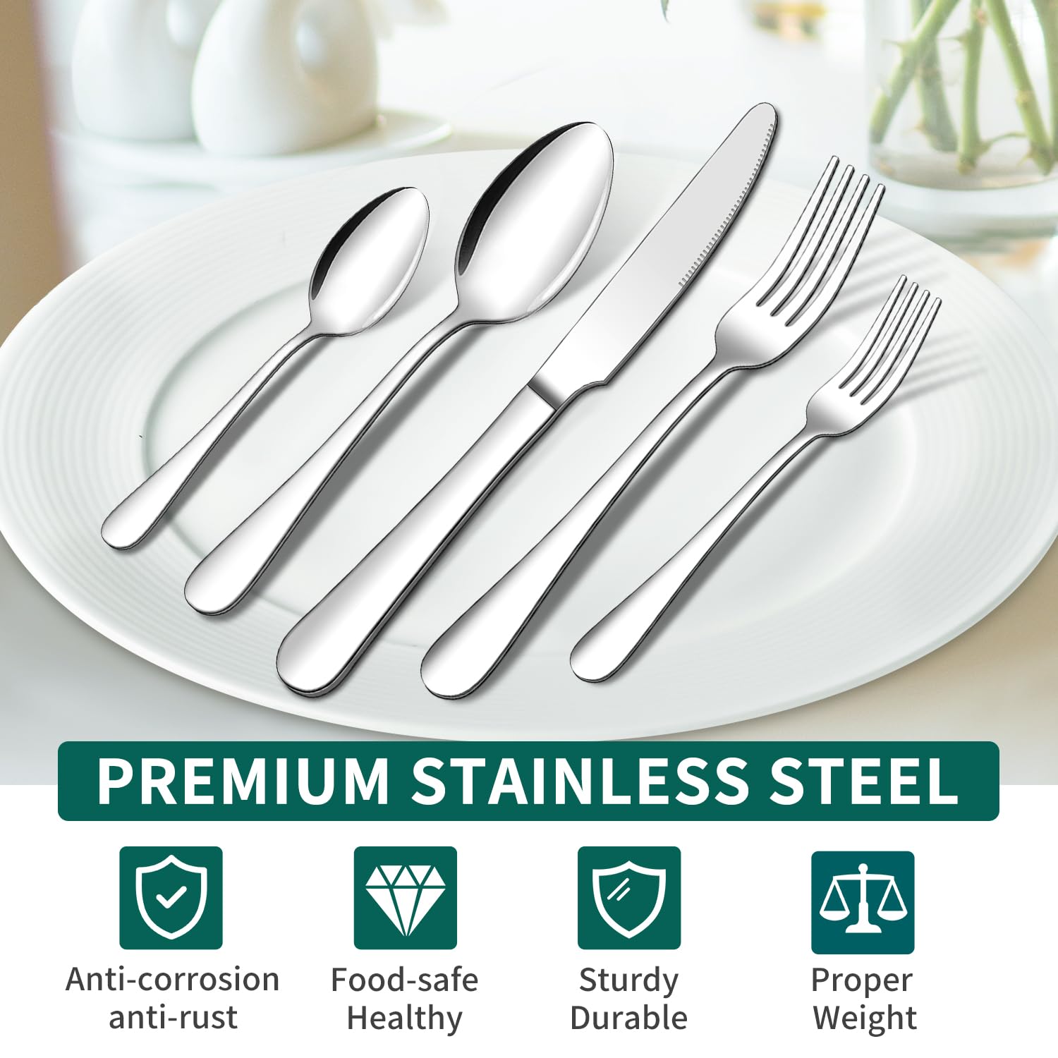 20-Piece Stainless Steel Flatware Set - Mirror Polished Silverware Cutlery for 4 People - Includes Knives, Forks & Spoons - Dishwasher Safe - Perfect for Dinner Parties, Restaurants & Everyday Dining