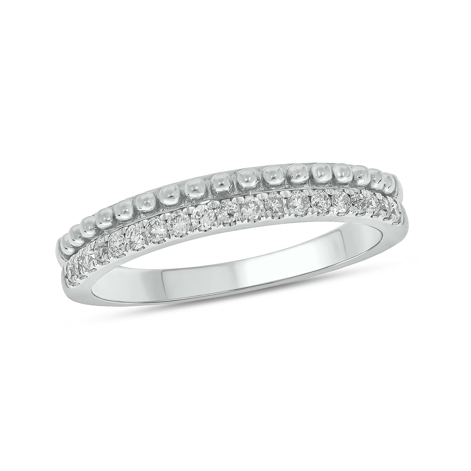 1/5 Carat Diamond Anniversary Ring for Women - Beaded Stacking Band in 18K Gold Plated, Rose Gold or 925 Sterling Silver - Elegant Wedding, Engagement & Promise Ring - Perfect for Anniversaries, Valentine's Day & Special Occasions
