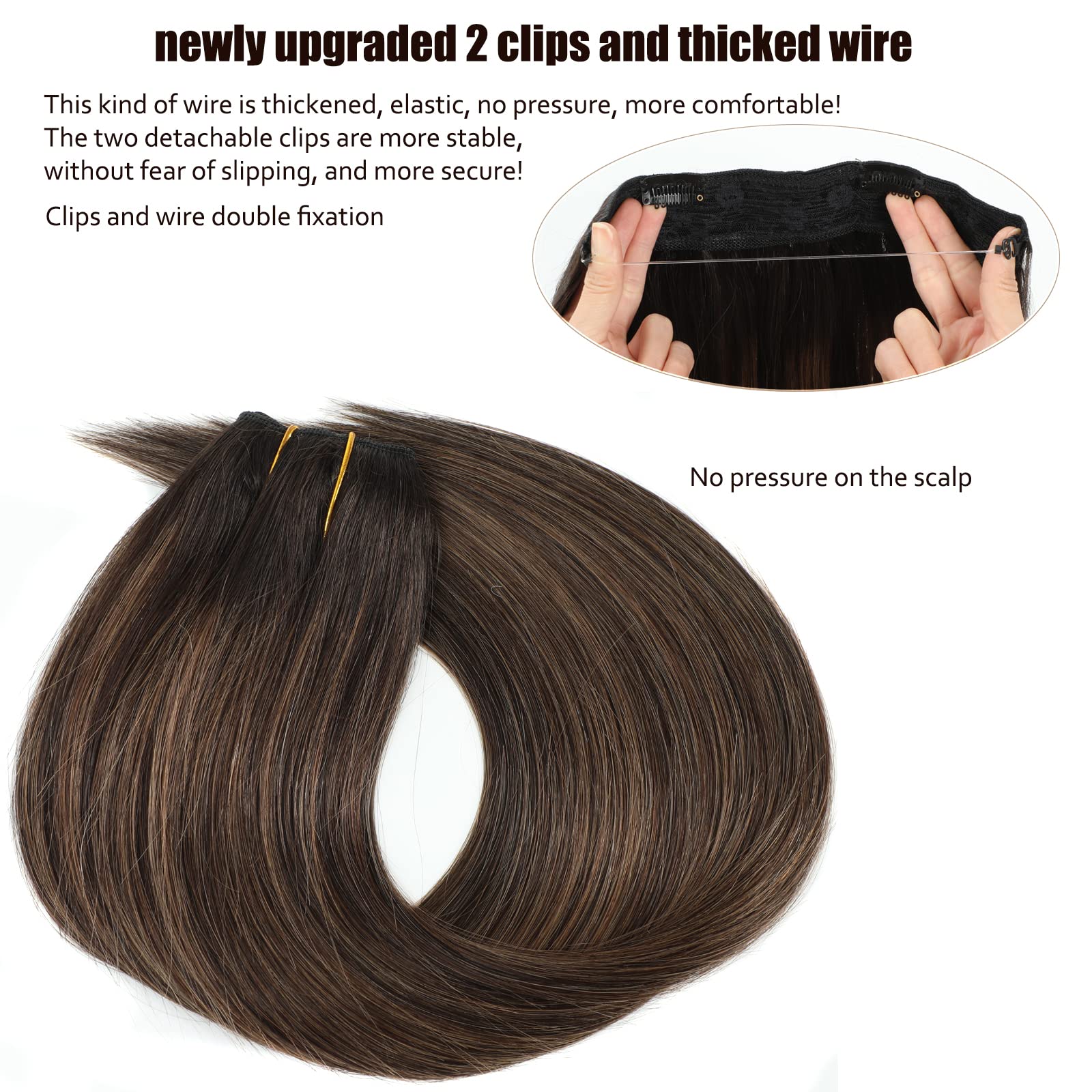 Ugrace 20 Inch Real Human Hair Extensions - Balayage Natural Black & Chestnut Brown Clip-Ins (100g) with Invisible Fish Wire for Seamless Blending | Perfect for Daily Wear, Parties & Special Occasions