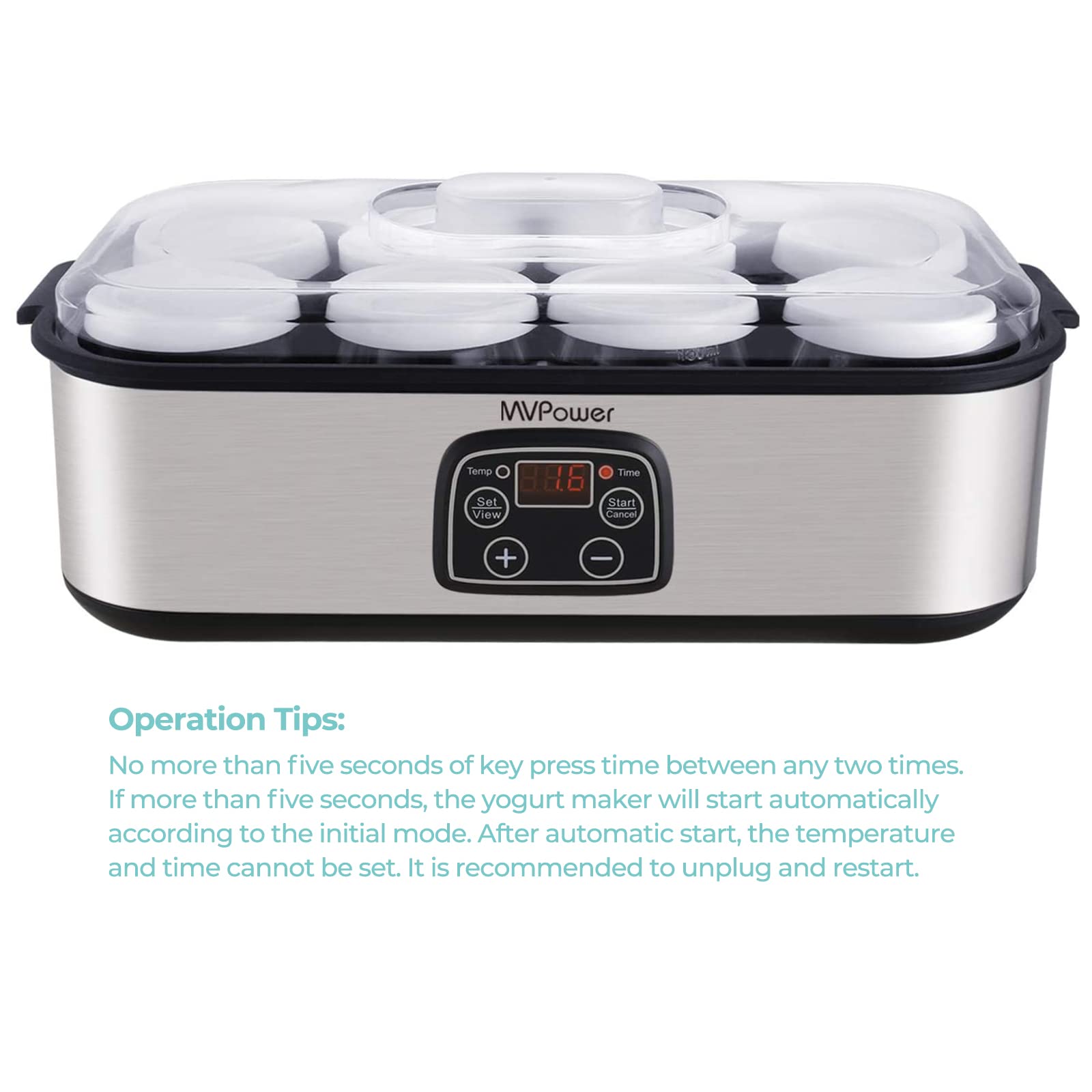 Automatic Digital Yogurt Maker Machine with LCD Display - 8 Glass Jars (48 Oz) - Stainless Steel Design & Auto Temperature Control - Perfect for Homemade Yogurt, Healthy Snacks, and Family Breakfast