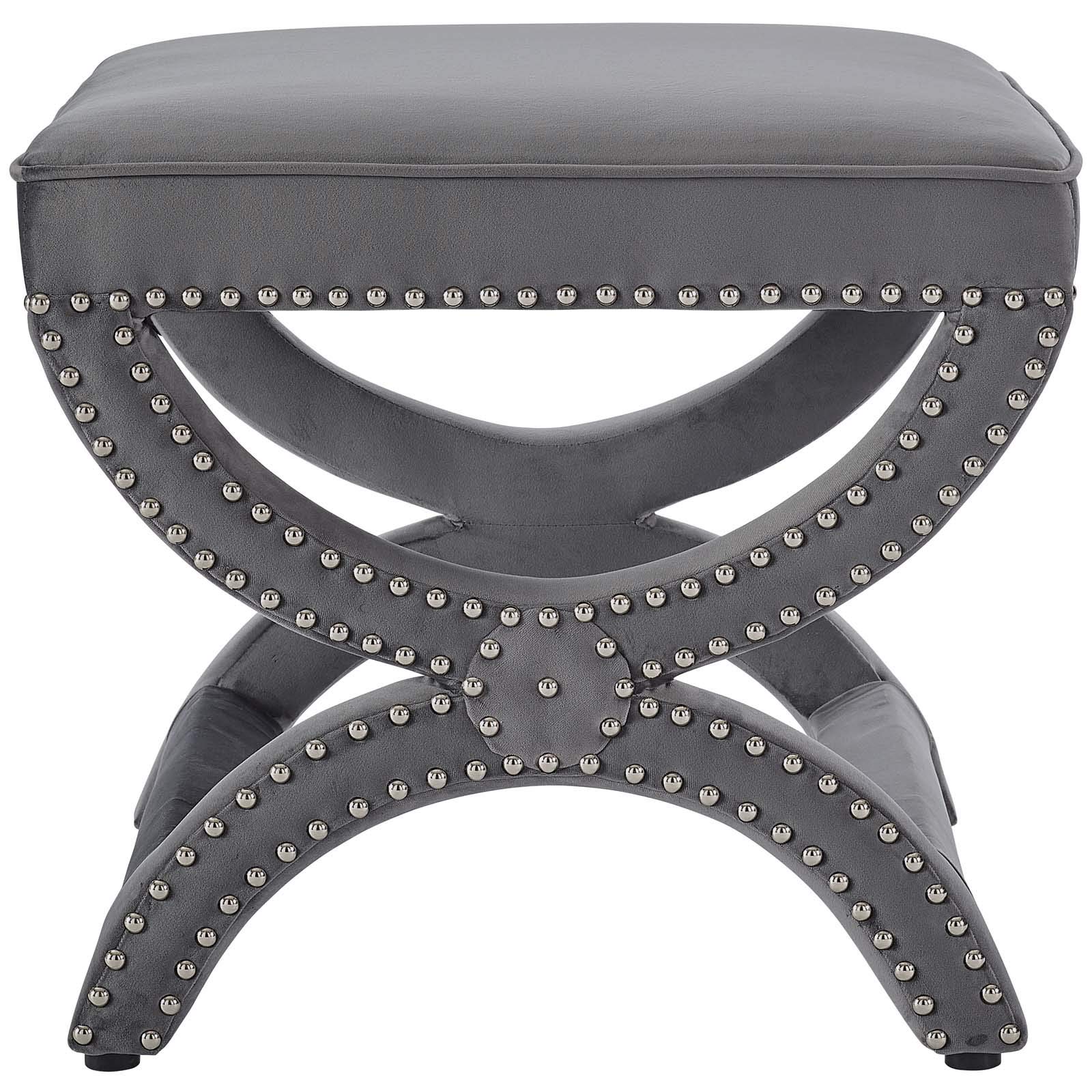 Modern Velvet Accent Chair with Ottoman - Gray Contemporary Living Room Furniture with Copper Nailhead Trim | Perfect for Lounge, Reading Nook & Home Office