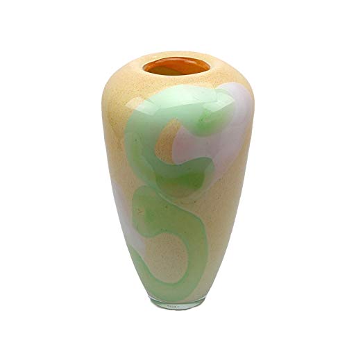 European Art Glass Capri Vase - Handmade Soft Yellow, Moss Green & Opal Glass Vase for Home Decor, Wedding Centerpiece, Table Decorations