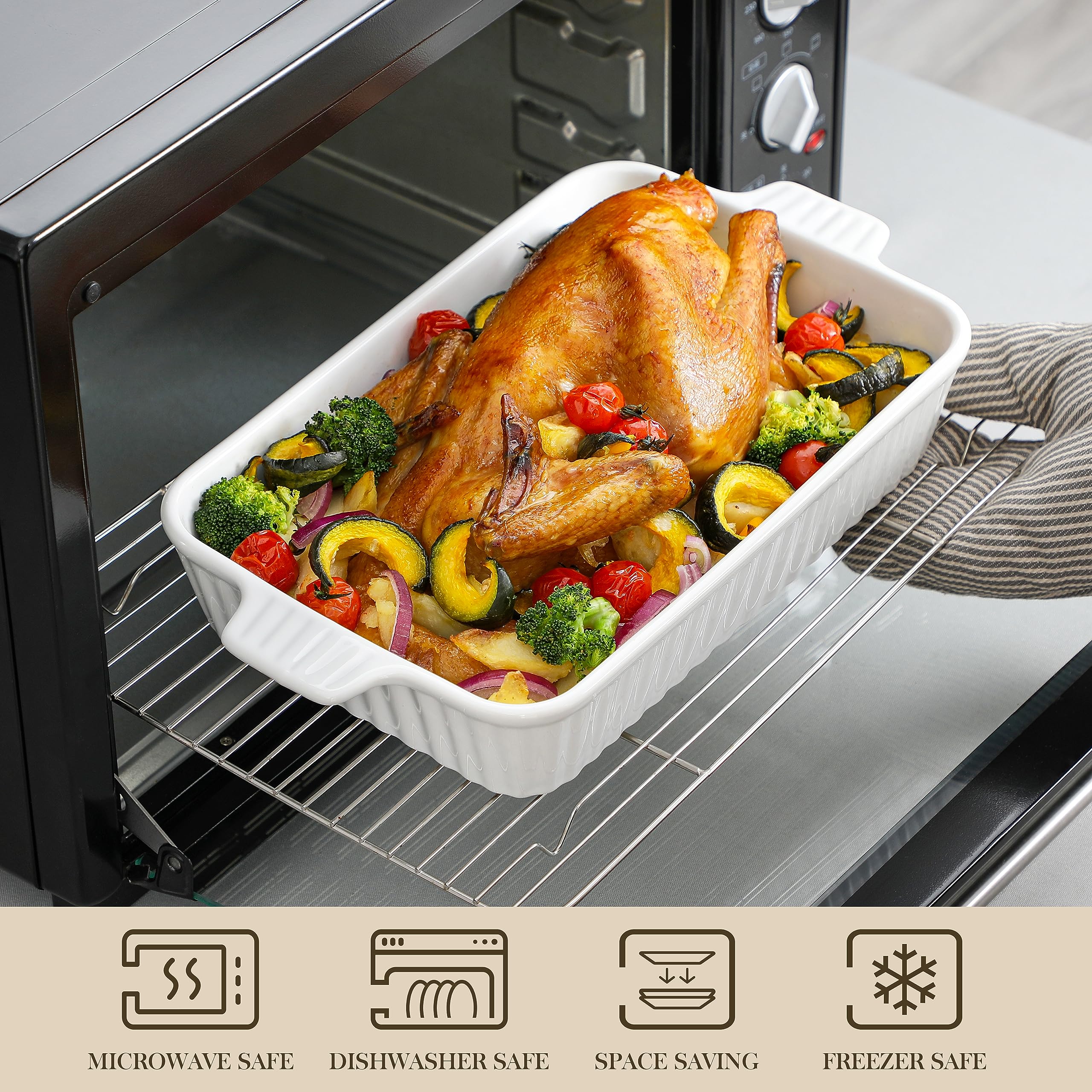 MALACASA 4-Piece Porcelain Casserole Dish Set - Oven Safe Rectangular Baking Pans for Lasagna, Cakes & More (9.4