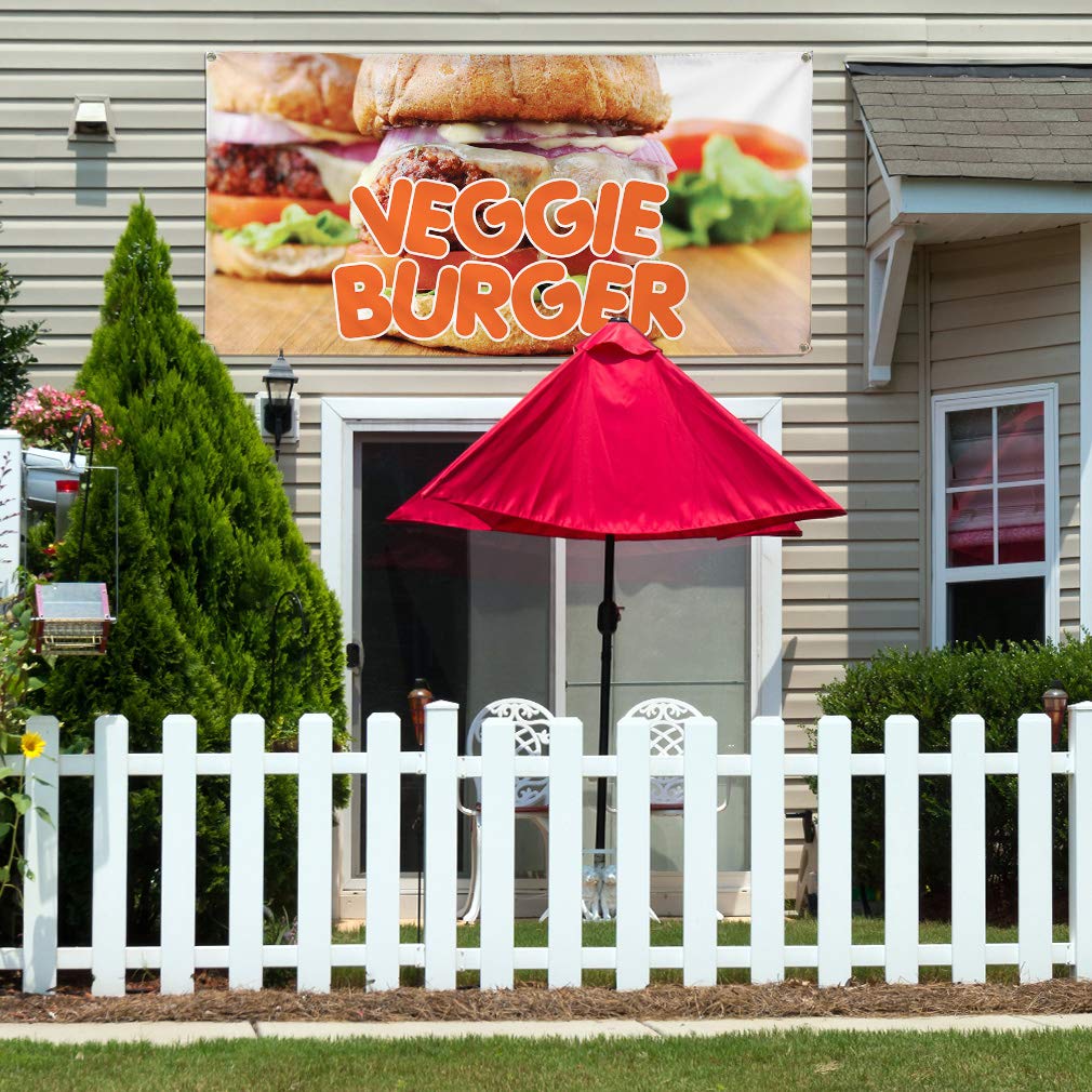 Custom Vinyl Banner 48x96 Inches - Weatherproof Outdoor Advertising Sign with 8 Grommets for Veggie Burger Promotion, Food & Beverage Events, Yard Signs - Perfect for Restaurants, Food Trucks & Outdoor Marketing