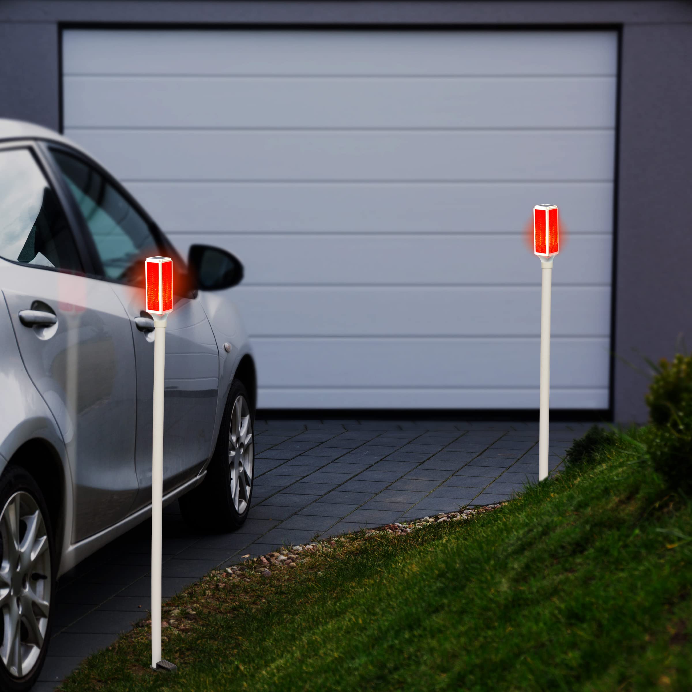 Alpine Corporation 43-Inch Solar-Powered LED Driveway Markers with Red Lights - Set of 2 for Enhanced Nighttime Visibility & Safety in Driveways, Walkways, and Gardens