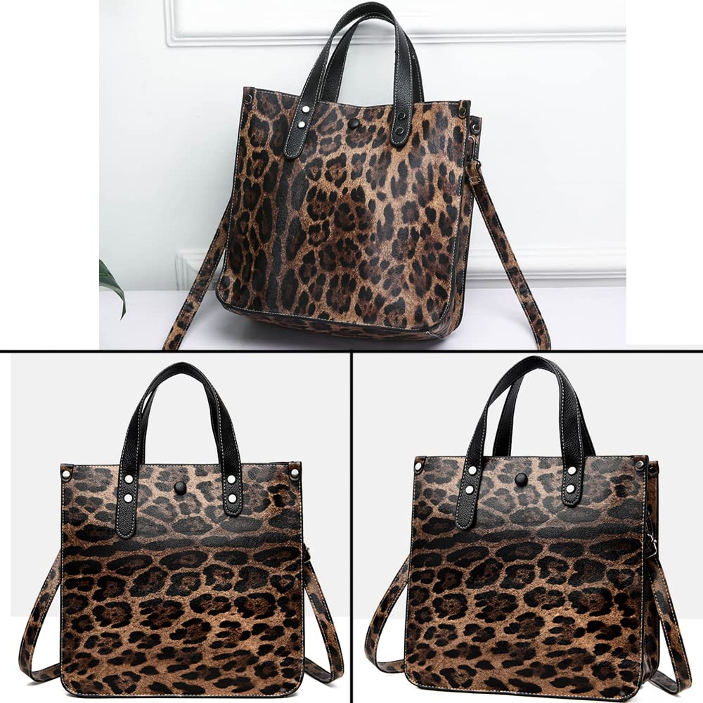Downupdown Women's Animal Print Leather Shoulder Bag & Purse Set - Stylish Satchel & Tote Handbag for Work, Office & Daily Use (2Pcs)