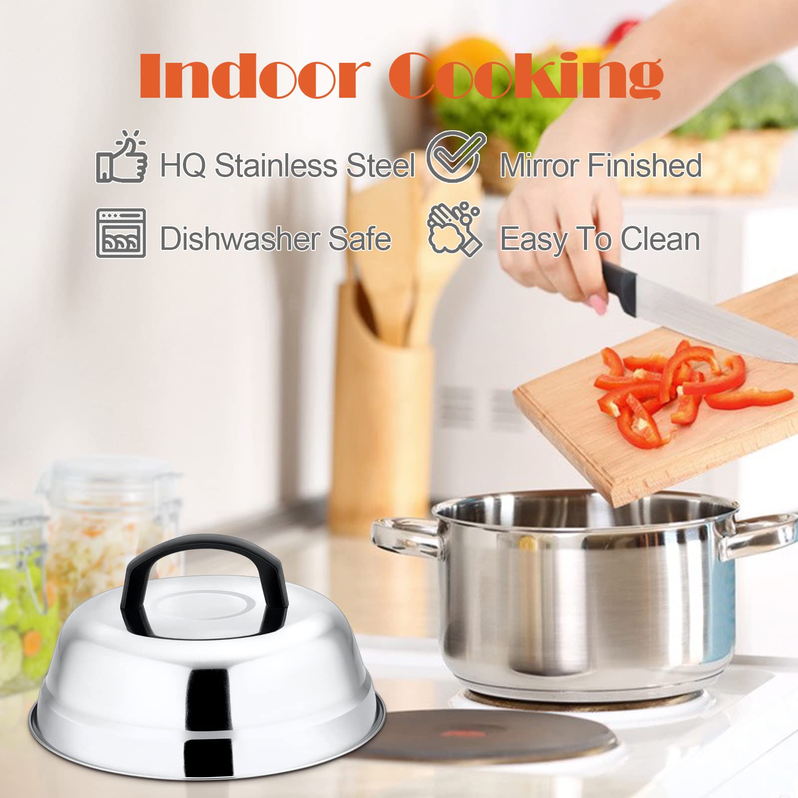 9-Inch Stainless Steel Cheese Melting Dome with Plastic Handle - HaSteeL Round Basting Cover & Steam Lid for Kitchen Griddle - Durable, Lightweight & Easy Clean - Perfect for Indoor/Outdoor Flat Top Grills, Burgers, Pancakes & BBQ Cooking